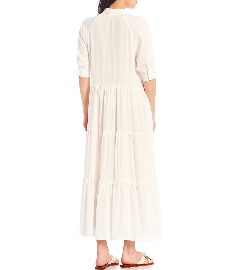 A Loves A Loose Fit Elbow Sleeve Tiered Midi Swing Dress