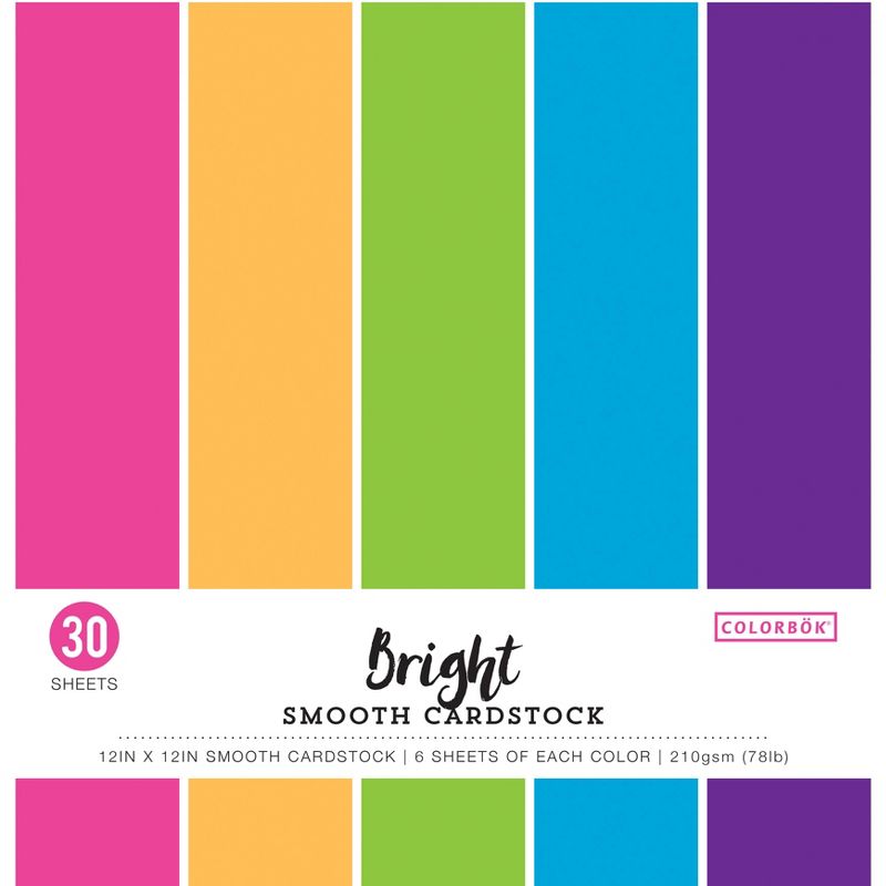 Colorbok 78lb Smooth Cardstock 12"X12" 30/Pkg-Bright, 5 Colors/6 Each