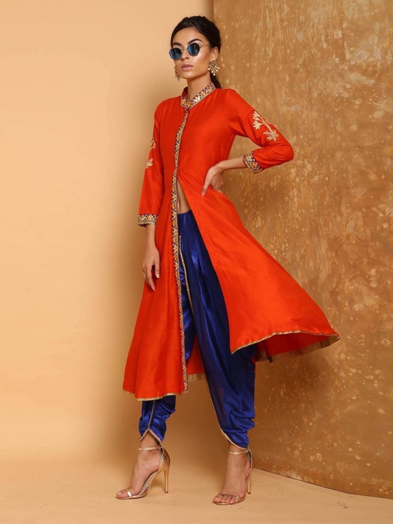 Kaanchie Nanggia Royal Blue Cotton Silk Pleated Dhoti Pants