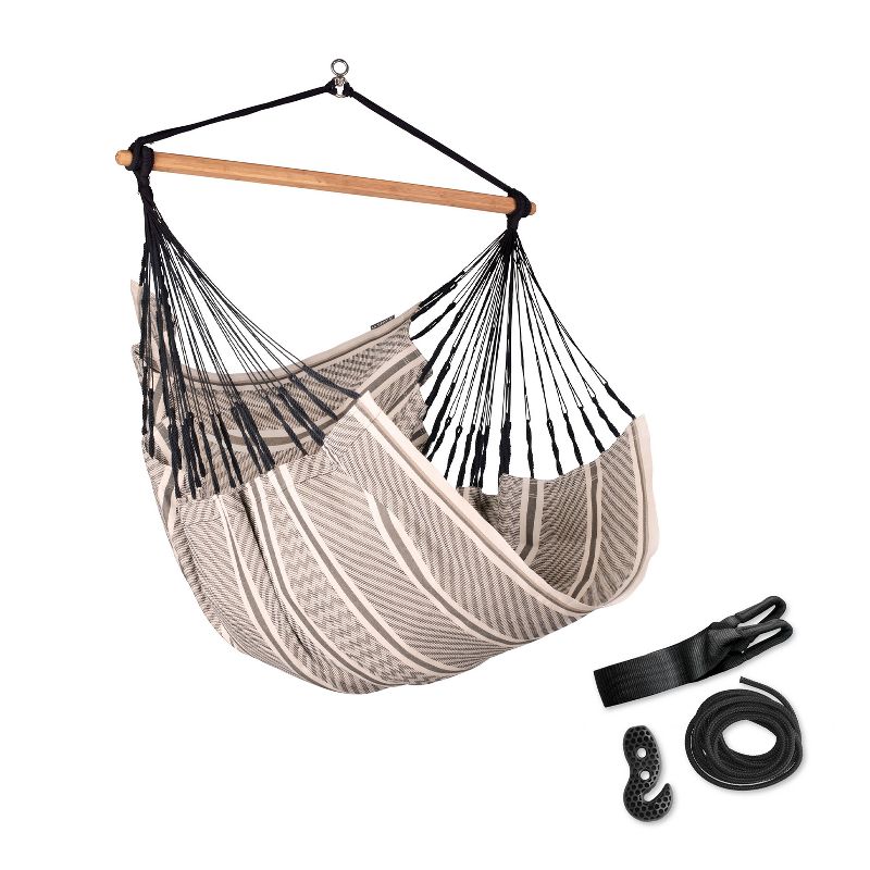 La Siesta HAL18-19 Habana Organic Cotton Indoor or Outdoor Hanging Ceiling Bamboo Lounger Hammock Chair Swing with Suspension Set, Zebra