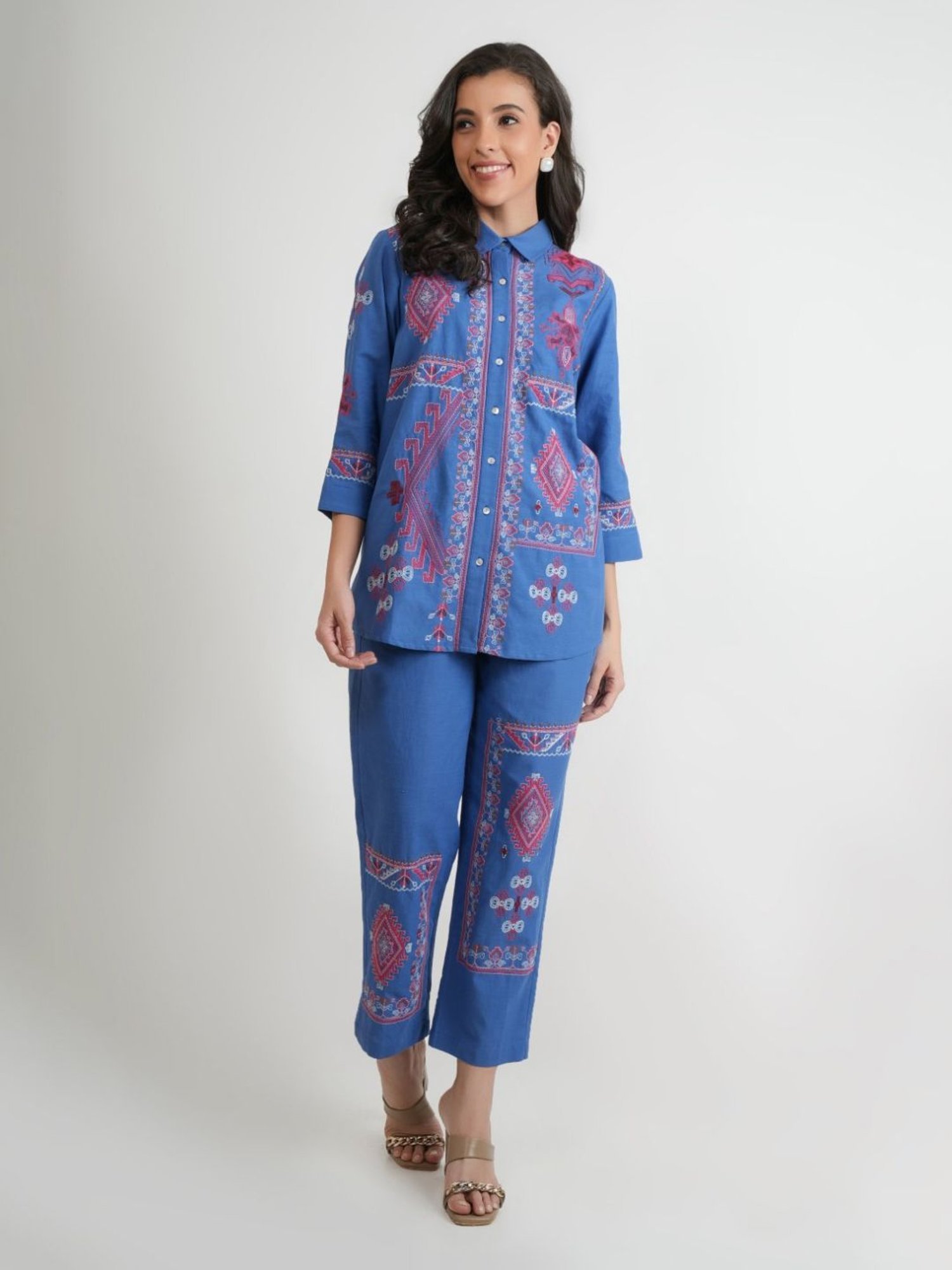 Kaftanize Blue Barkha Printed Shirt And Pant
