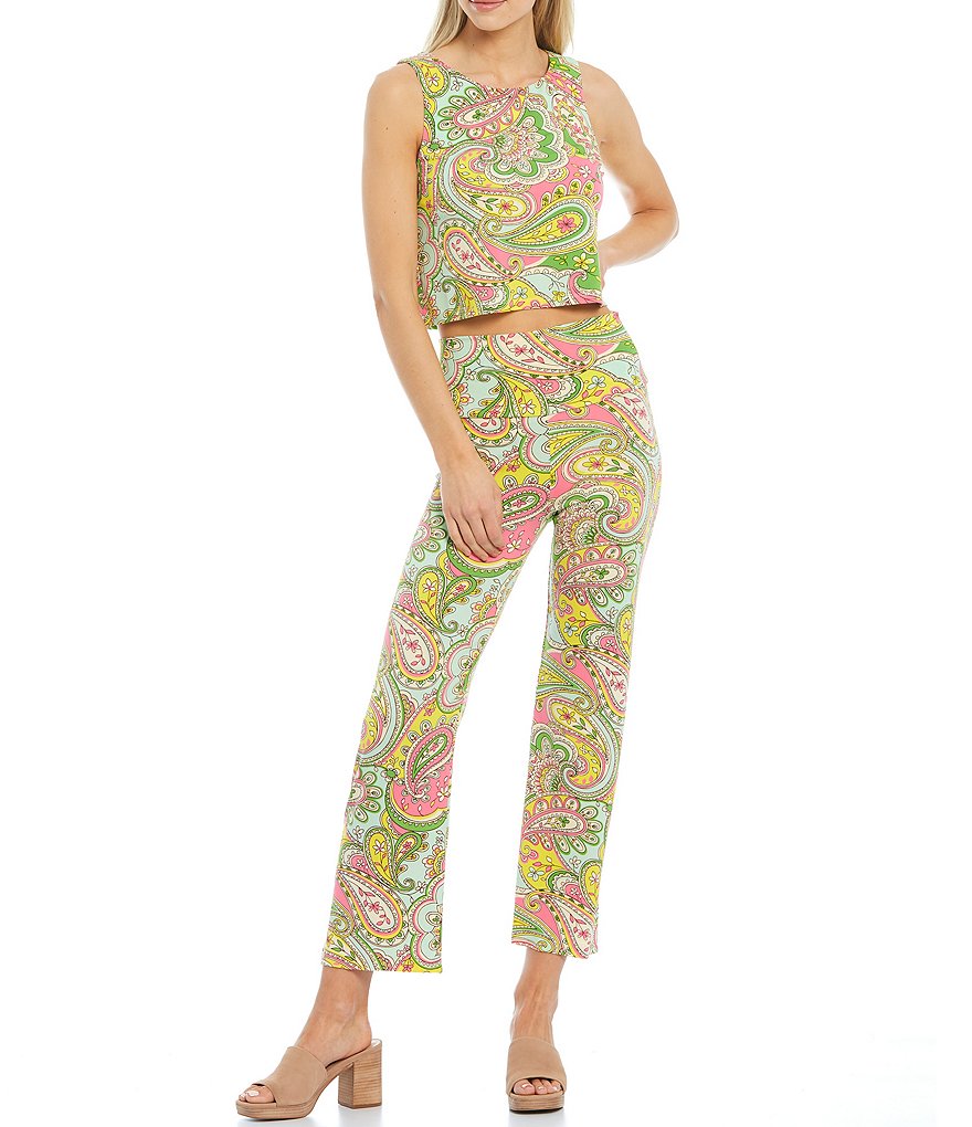 Julie Brown Coraline Paisley Print Wide Leg Pull-On Coordinating Cropped Pants