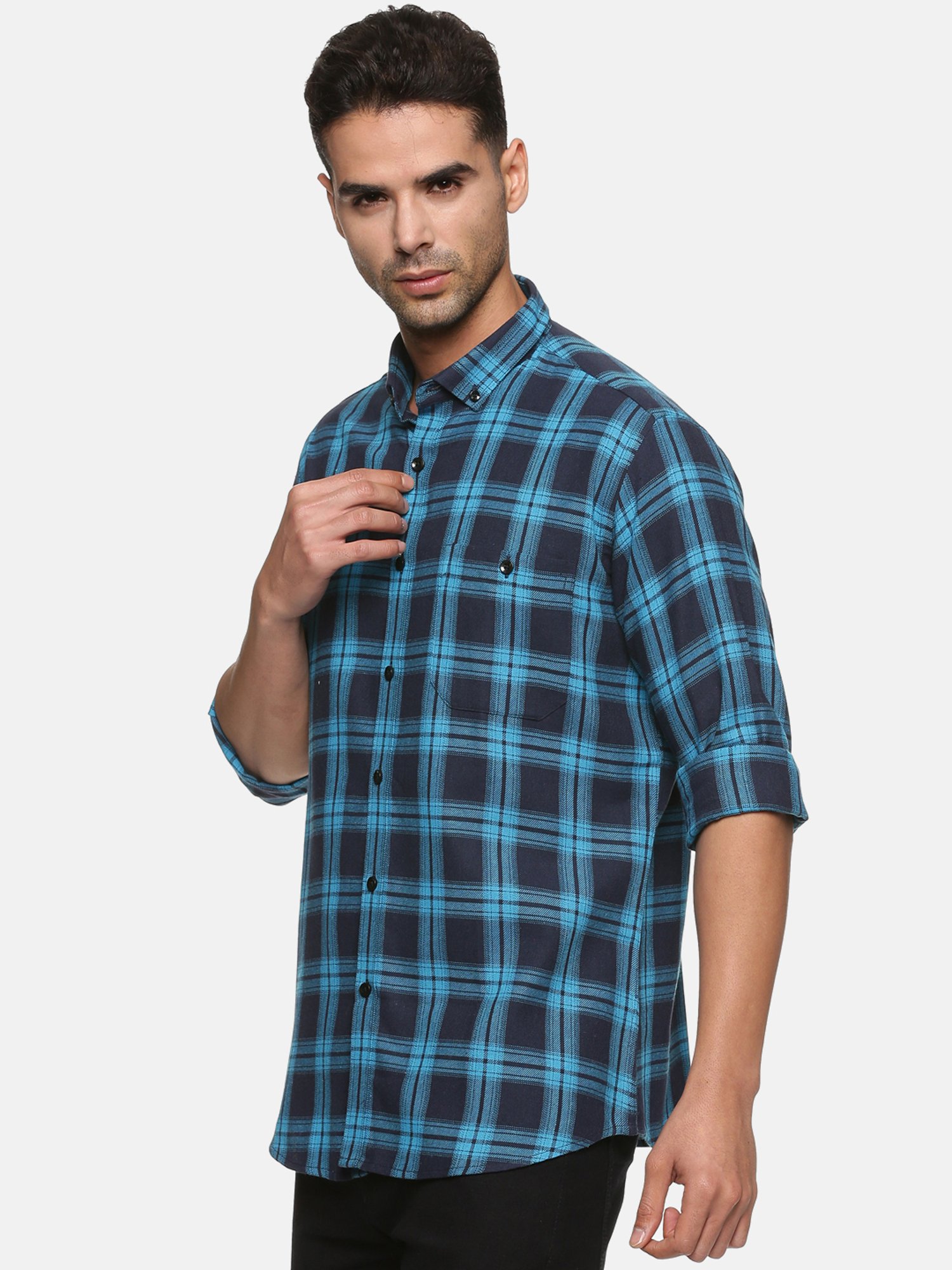Don Vino Navy Slim Fit Check Shirt