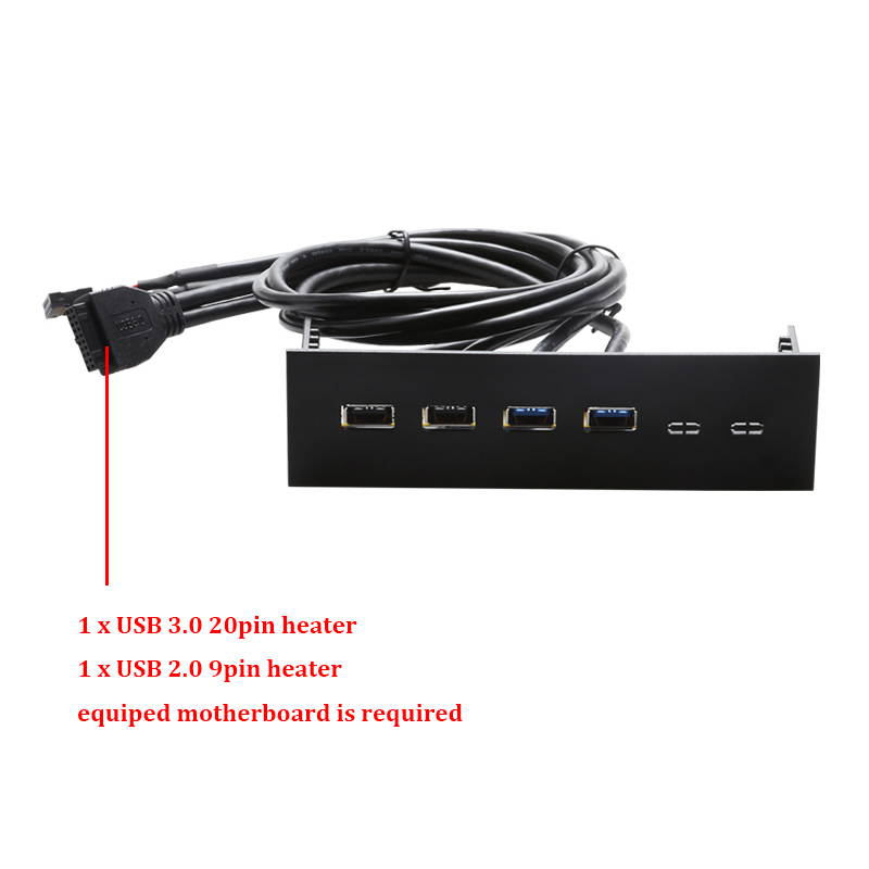 EnLabs FP525U32U22PL PC Case 5.25 inch front panel 4 Ports USB Hub,2 Ports USB 3.0 & 2 Ports USB 2.0,60CM Cable of USB Type A Female to motherboard -Black Plastic