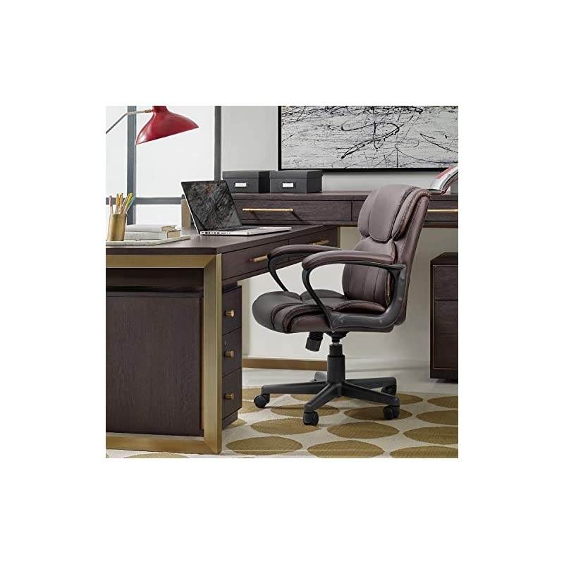 Mid Back Executive Office Chair Swivel Computer Task Chair with Armrests,Ergonomic Leather-Padded Desk Chair with Lumbar Support (Brown)