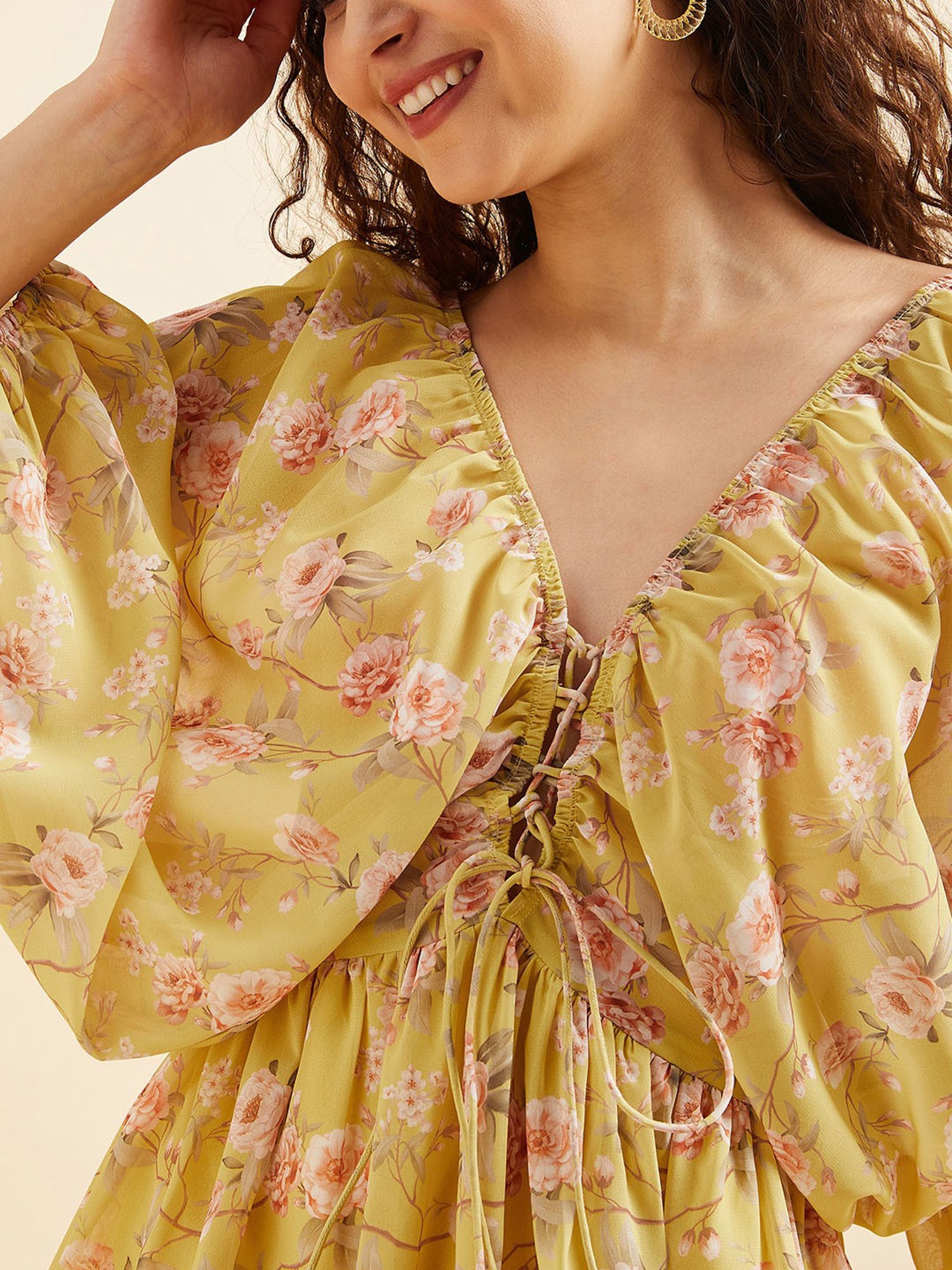 PANIT Yellow Floral Print Ethnic Dress