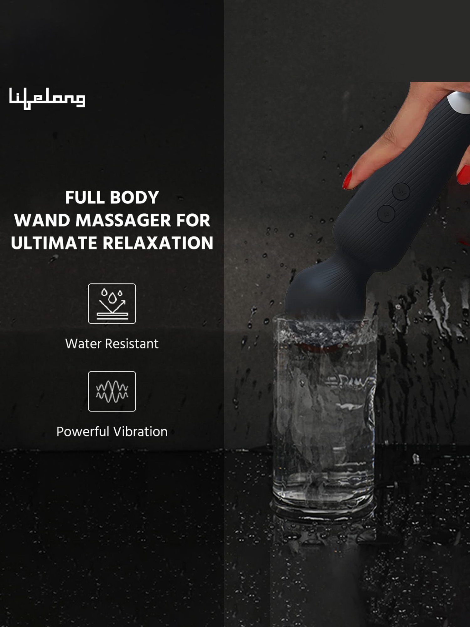 Lifelong LLM468 Rechargeable Wireless Body Massager Machine with 20 Vibration Modes (Black)