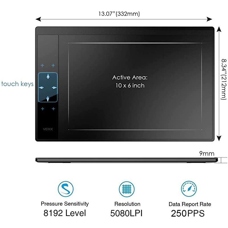 A30 Graphics Drawing Tablet Pen Tablet with 8192 Levels BatteryFree Pen 10quot x 6quot Active Area 4 Touch Keys and a Touch Pad