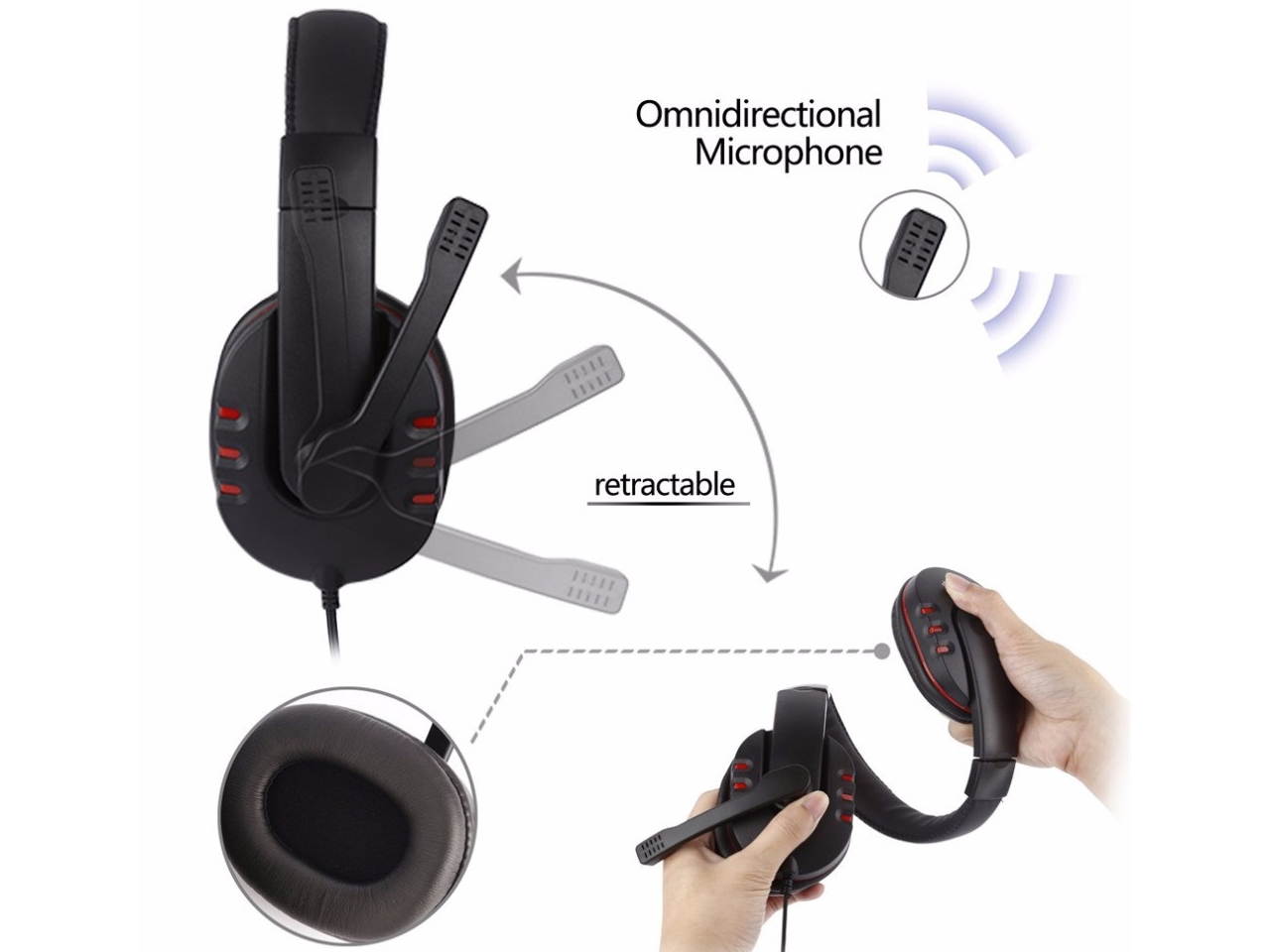 Gaming Headset, HI-FI Audio Quality Wired Crystal Clarity Sound Professional Headphones with Microphone for Mac Laptops Tablet Phone, 3.5 MM