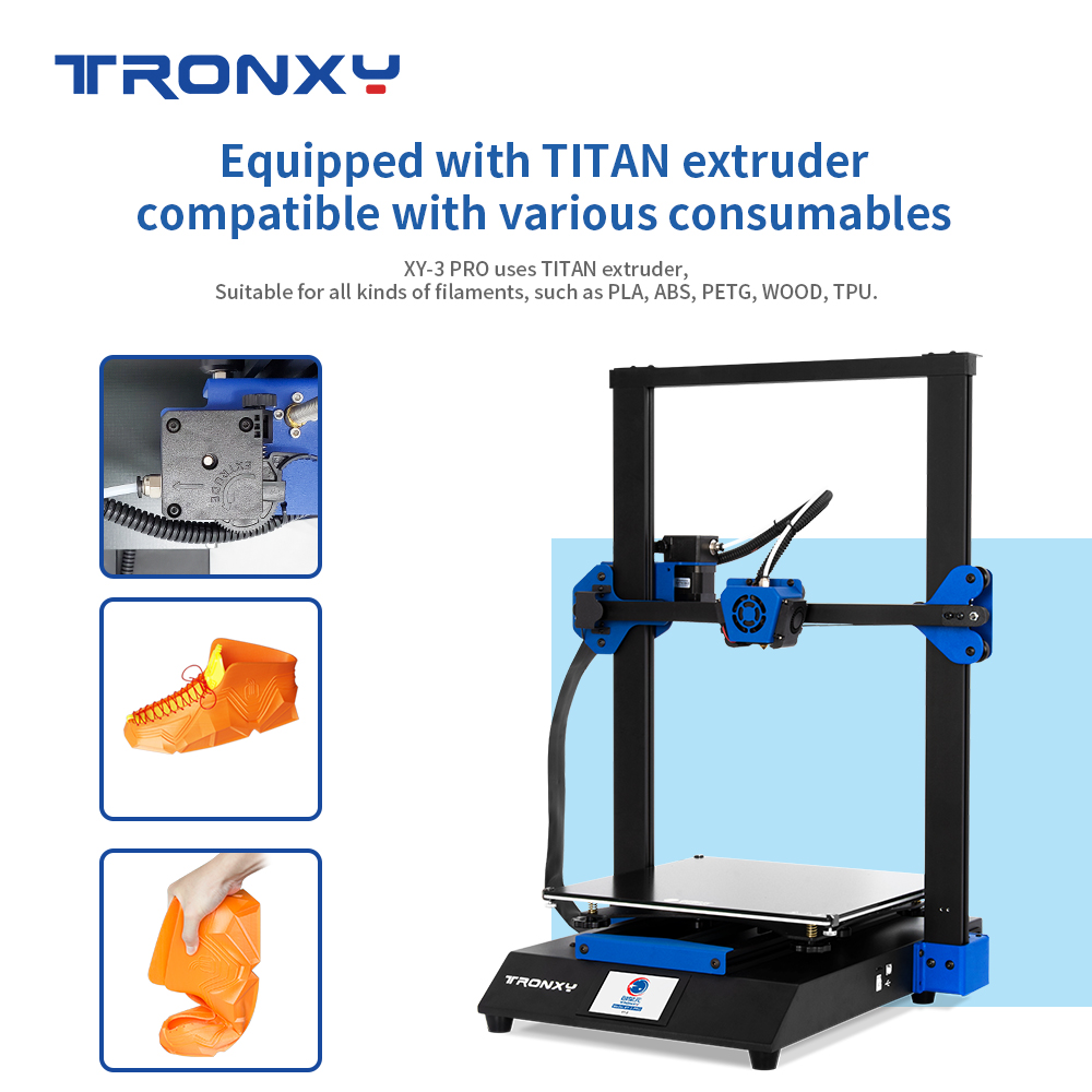 TRONXY XY-3 Pro DIY 3D printer kit 300x300x400mm with 24V power supply / titanium extruder / silent motherboard 2225 driver chip / large printing area for filament detection
