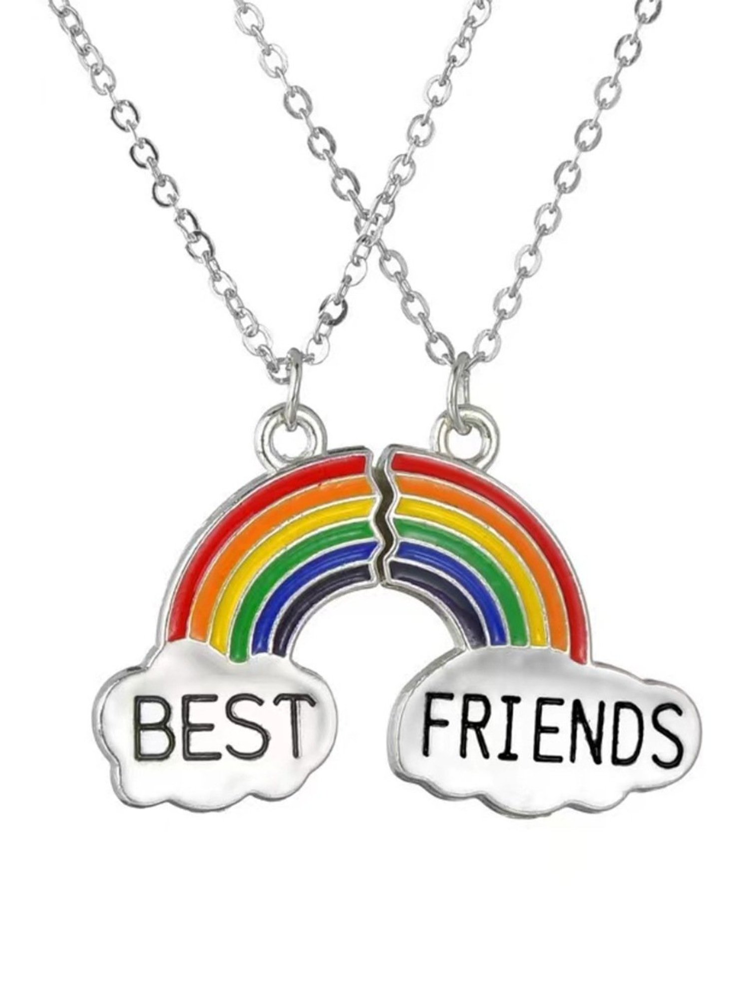 YouBella Jewellery Silver Plated Rainbow Best Friends Necklace Chain for Girls and Women - Set of 2
