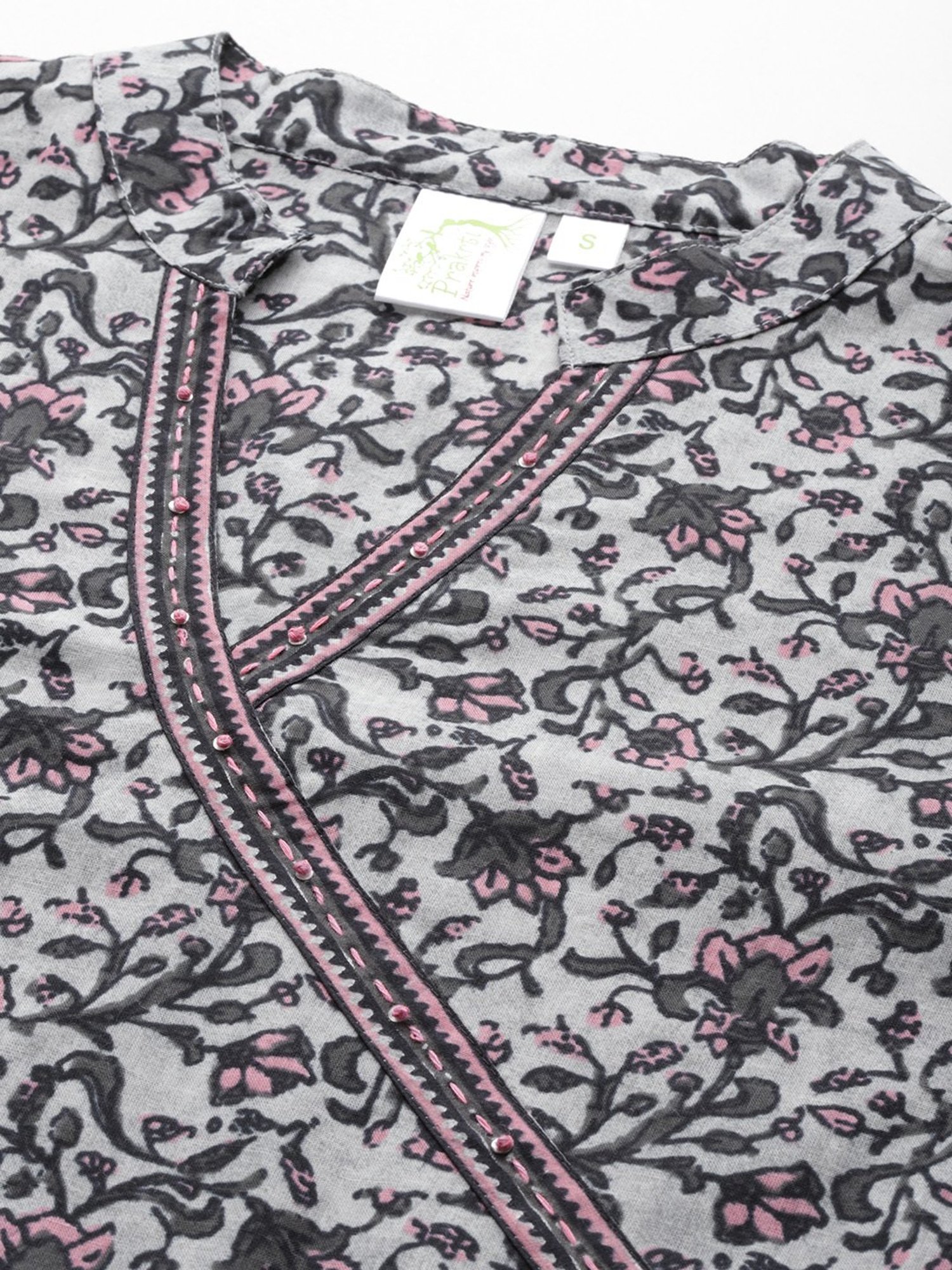 Prakrti Grey Cotton Printed Kurta With Pant & Dupatta