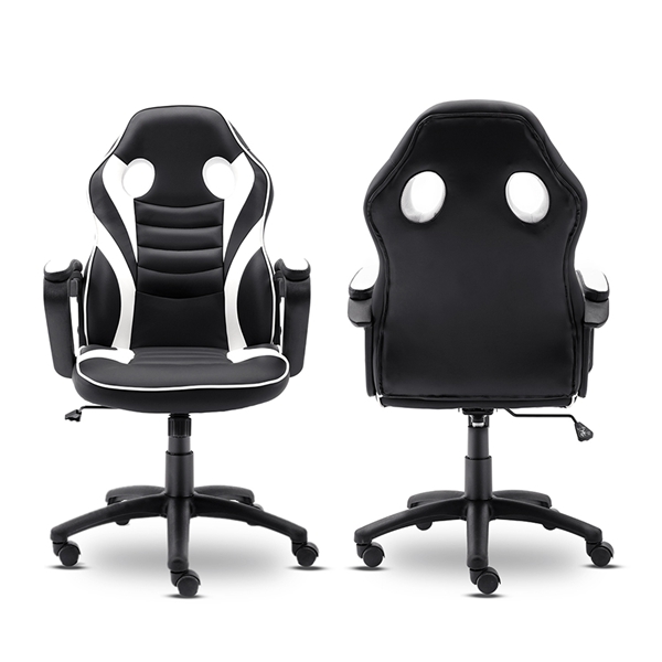 HOMEMAXS Gaming Chair - Ergonomic Office Chair for Adults, Adjustable Swivel PU Computer Chair, High Back Desk Chair with Lumbar Support, Black and White