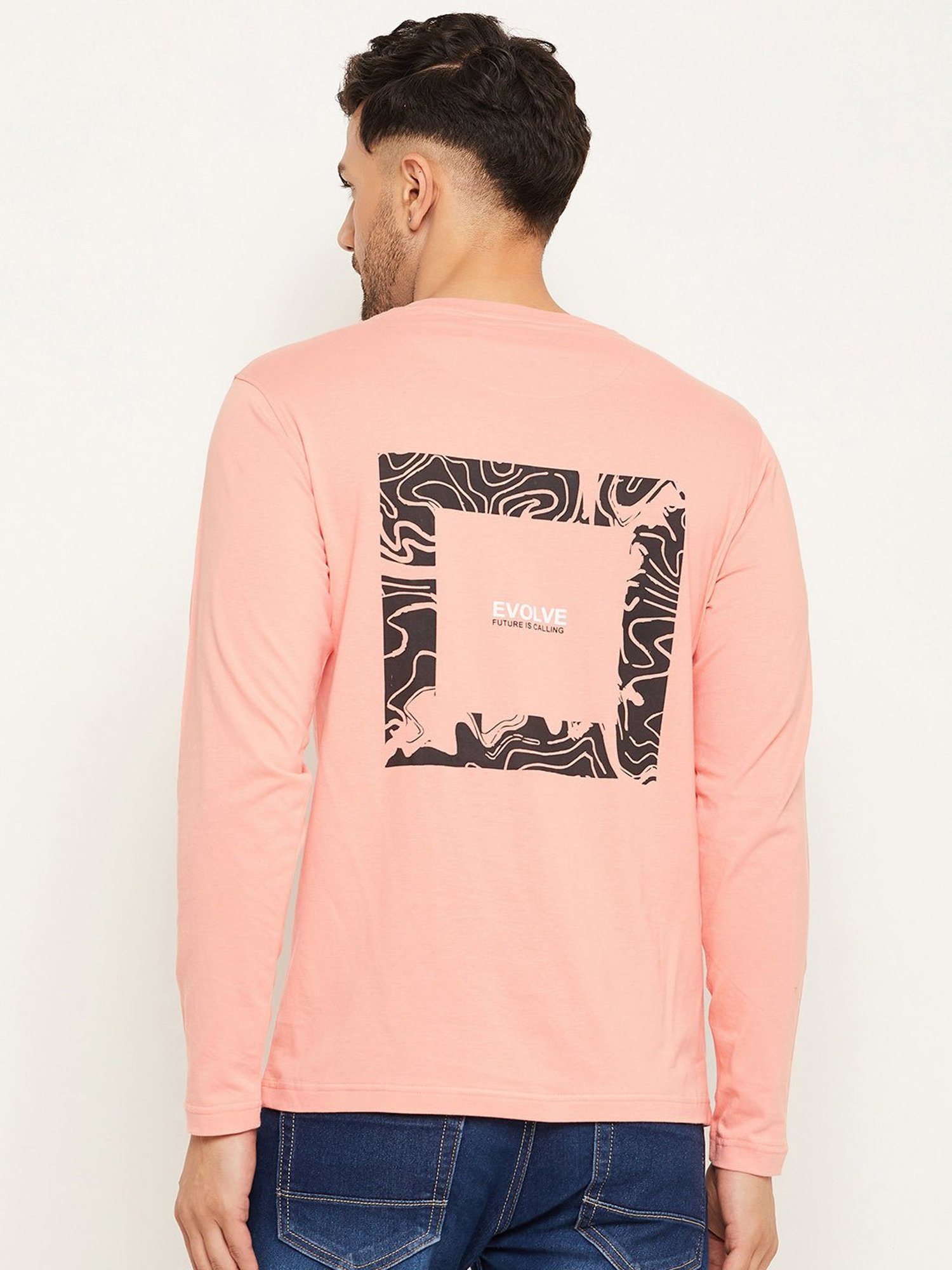 Club York Peach Regular Fit Printed Crew T-Shirt