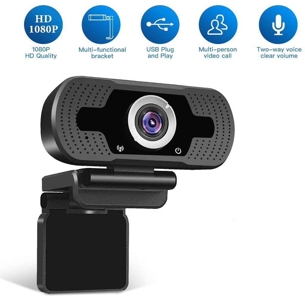Webcam 1080P Computer Camera with Privacy Cover USB Connection Built-in Noise-reduction Microphone for Live Video