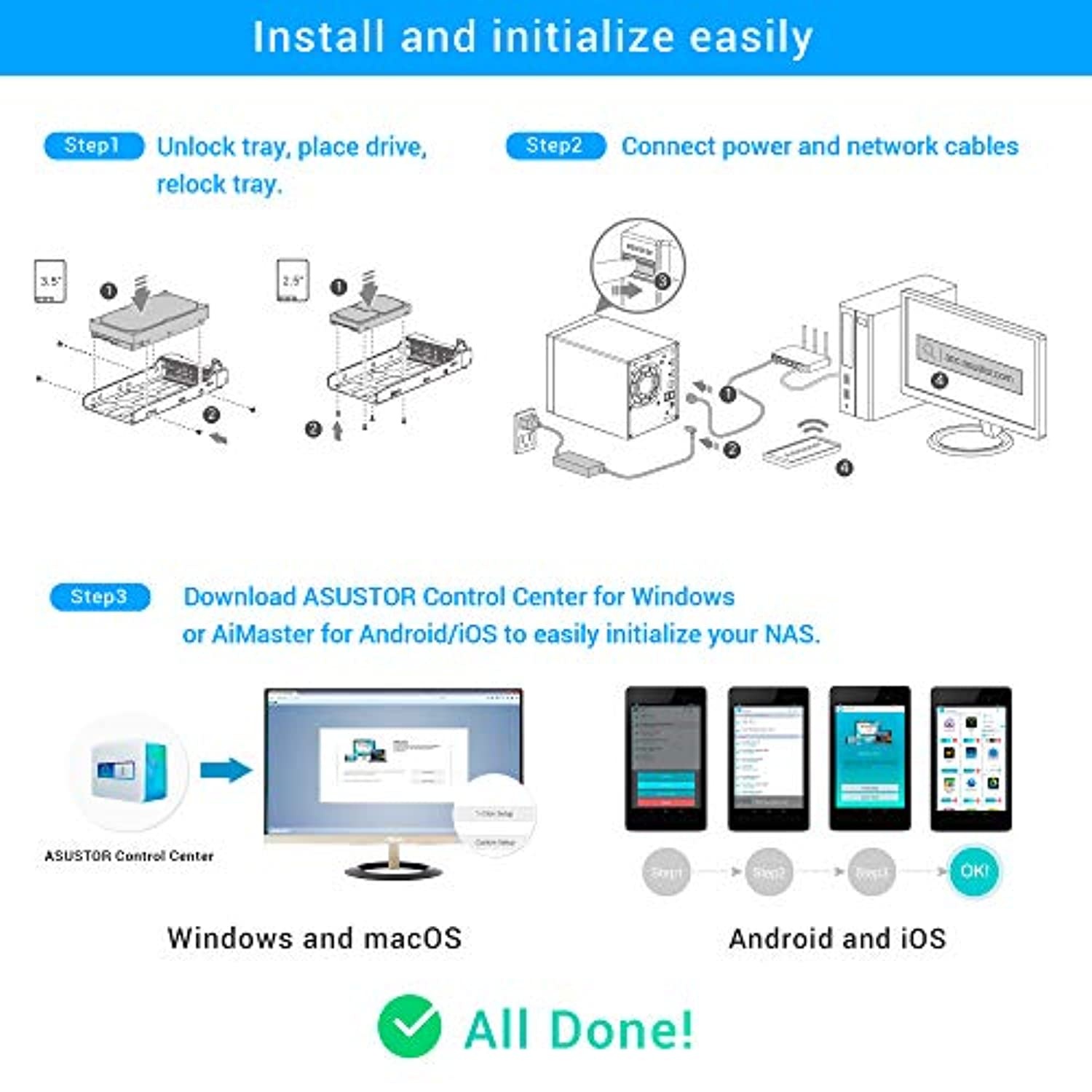 Asustor Lockerstor 4 AS6604T - 4 Bay NAS, Quad-Core 2.0GHz CPU, 2 2.5GbE Ports, 4GB RAM DDR4, 2 M.2 SSD Slots, Network Attached Storage (Diskless) (AS6604T)