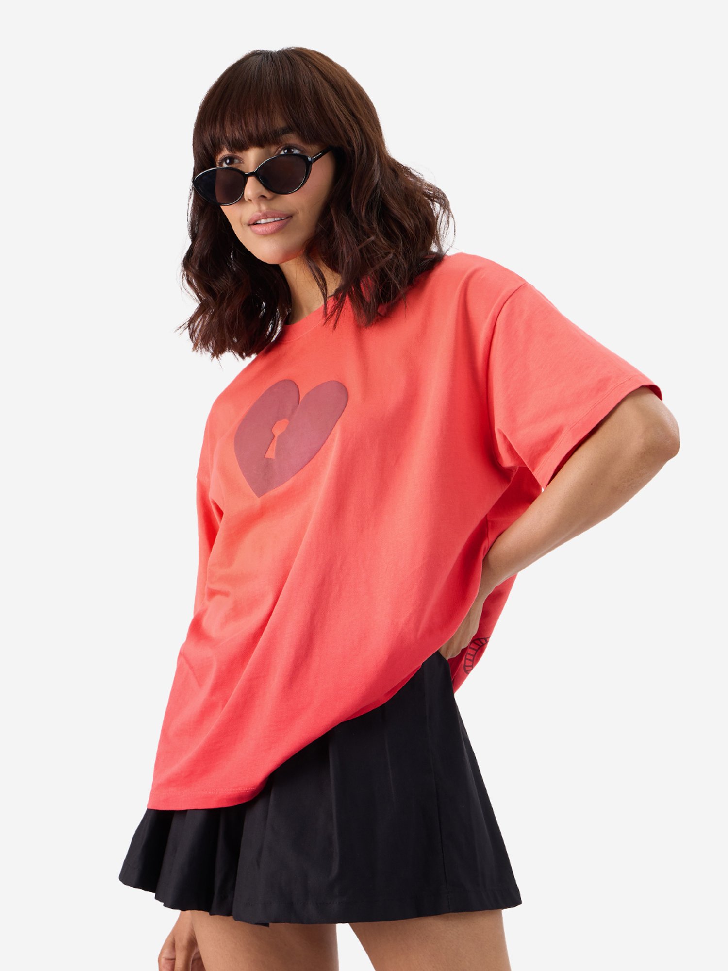 The Souled Store Orange Printed Oversized T-Shirt