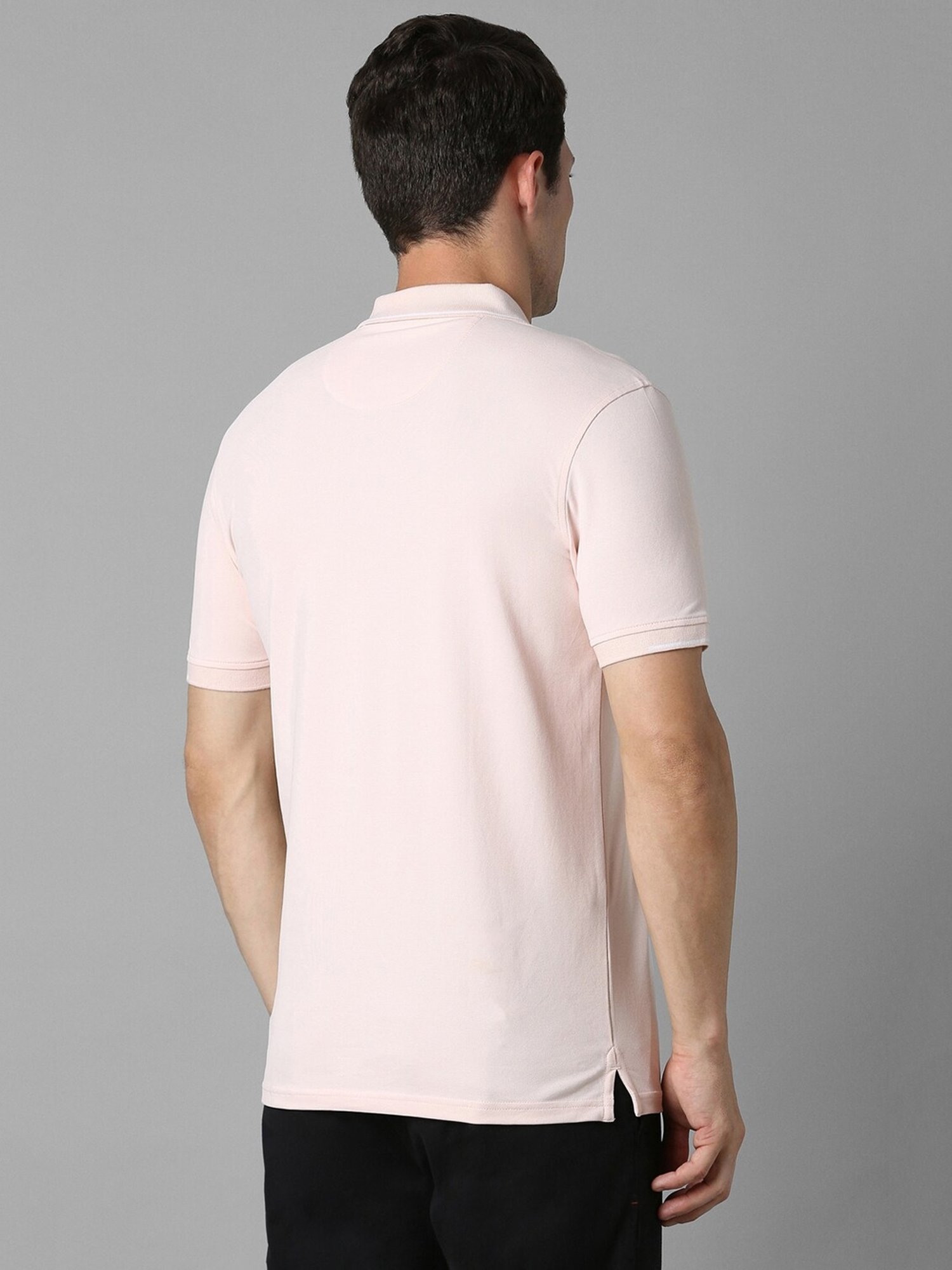 Louis Philippe Peach Slim fit Solid Casual Polo T-Shirt