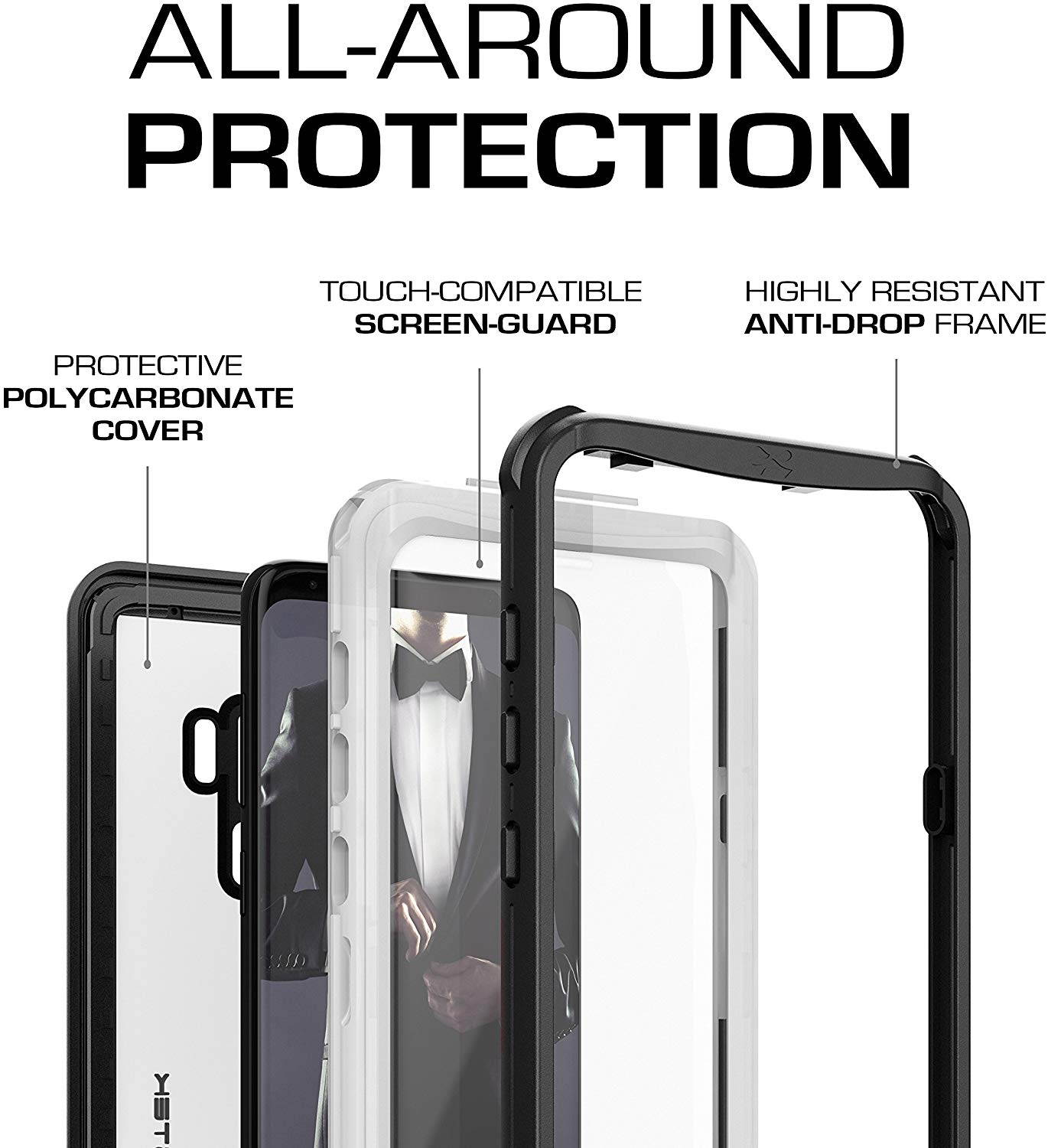 Ghostek Nautical Galaxy S9 Plus Waterproof Case with Screen Protector Slim Extreme Heavy Duty Protection Tough Shockproof Full Body Underwater Watertight Seal for 2018 Galaxy S9+ (6.2 Inch) - (Black)