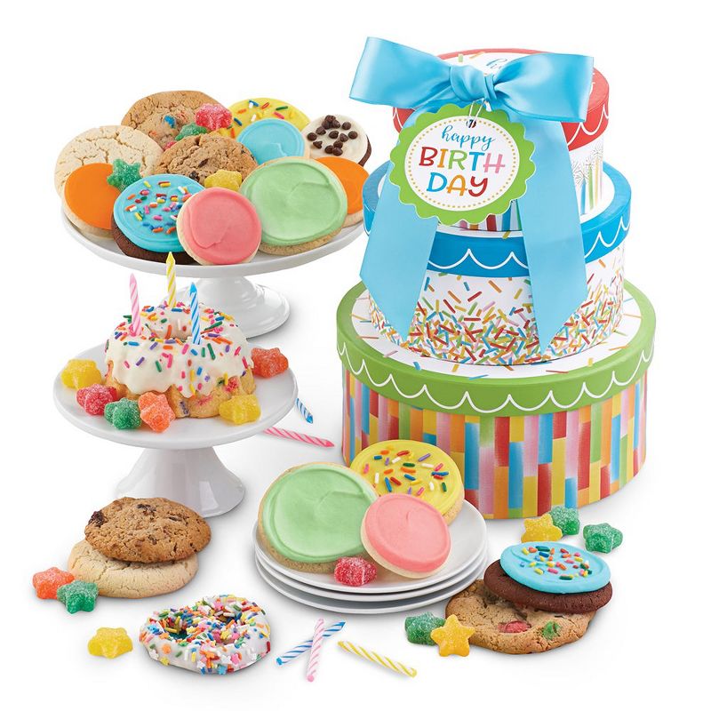 Cheryl's Cookies Birthday Cake and Candy Cookie Gift Tower (3 Tiers)
