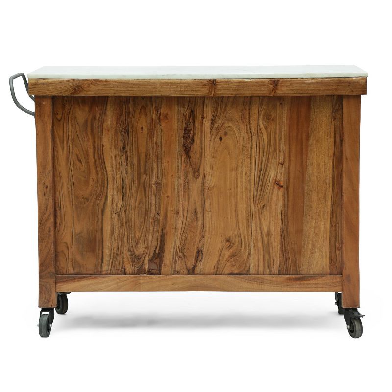 Depolo Rustic Glam Handcrafted Marble Top Acacia Wood Kitchen Cart with Wheels Natural/Natural White - Christopher Knight Home