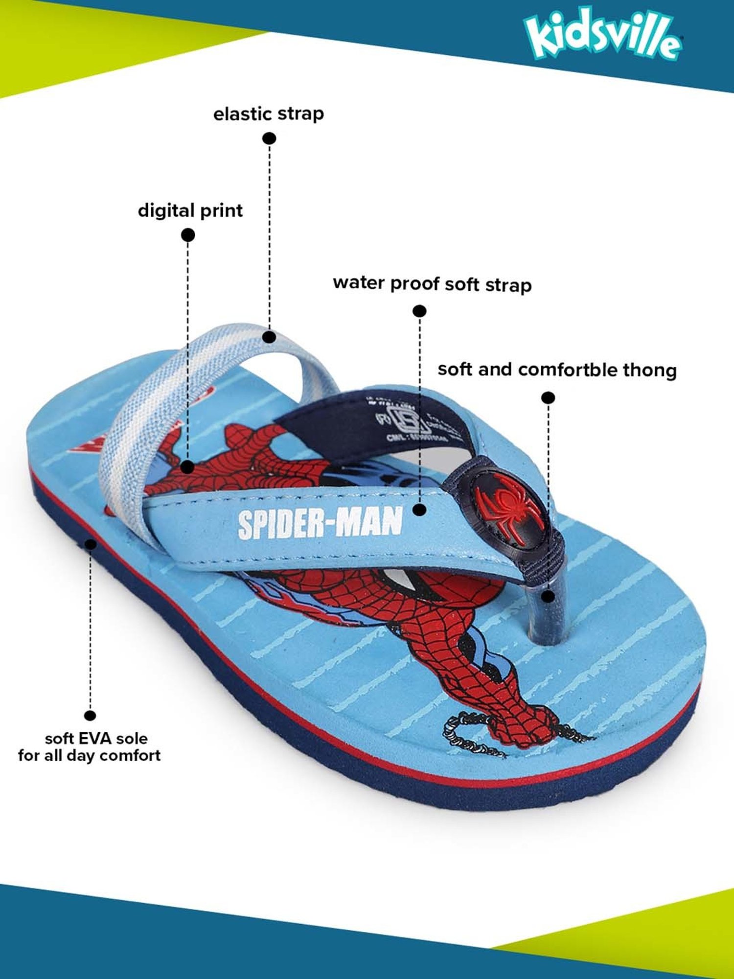 Kidsville Kids Sky Blue & Red Flip Flops