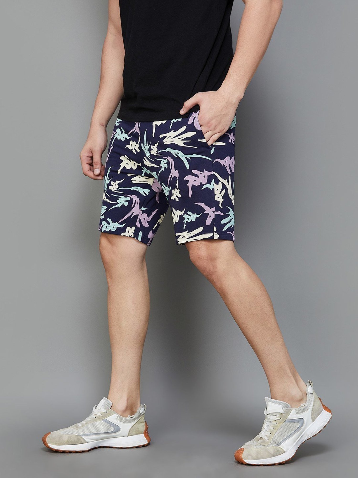 KAPPA Navy Cotton Regular Fit Printed Shorts