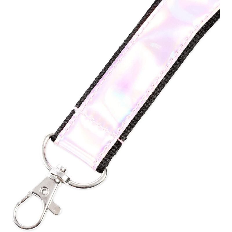 6-Pack Holographic Lanyard Neck Strap Keychain Holder with Clip for ID Badge, Stunning Shiny Pink