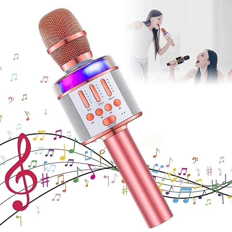 Microphone for Kids Adult Wireless Bluetooth Handheld Karaoke Mic with LED Lights Magic Singing and Recording Speaker Machine for PartyWeddingChristmas