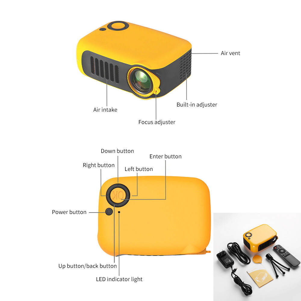 Mini Projector - UKCOCO Portable Projector Support 1080P Screen Mirroring Manual Correction, 1000 Lumens, Compatible with for Home Theater, PPT