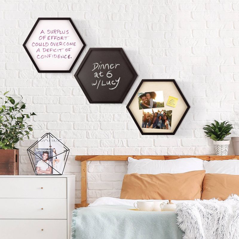 3pc Hexagon Dry Erase Chalkboard/Pinboard Wall Organizer Set Black - Gallery Solutions