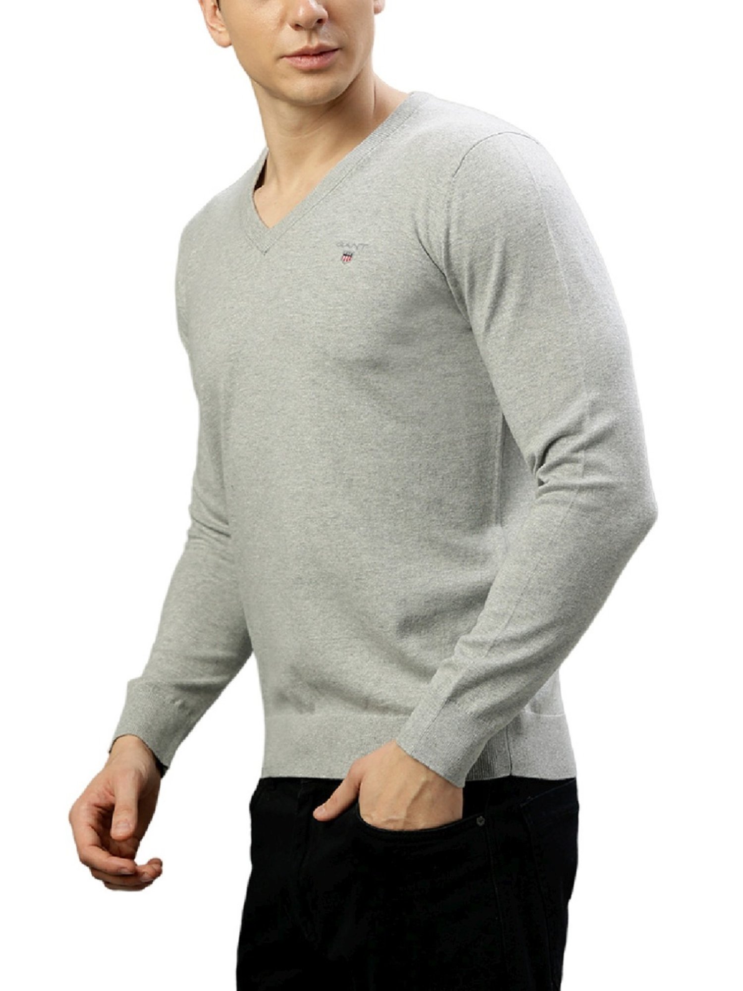 Gant Grey Cotton Regular Fit Sweaters