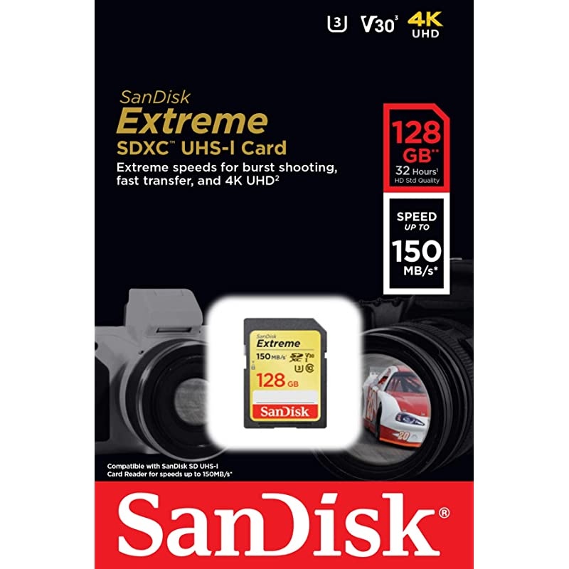 128GB Extreme SDXC UHS-I Card - C10, U3, V30, 4K UHD, SD Card - SDSDXV5-128G-GNCIN