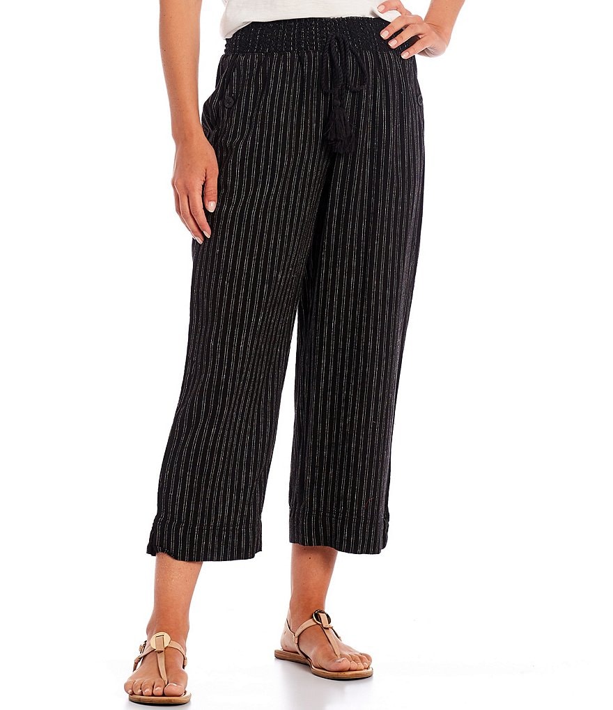 Westbound Petite Size Stitch Stripe Linen Capri Pants