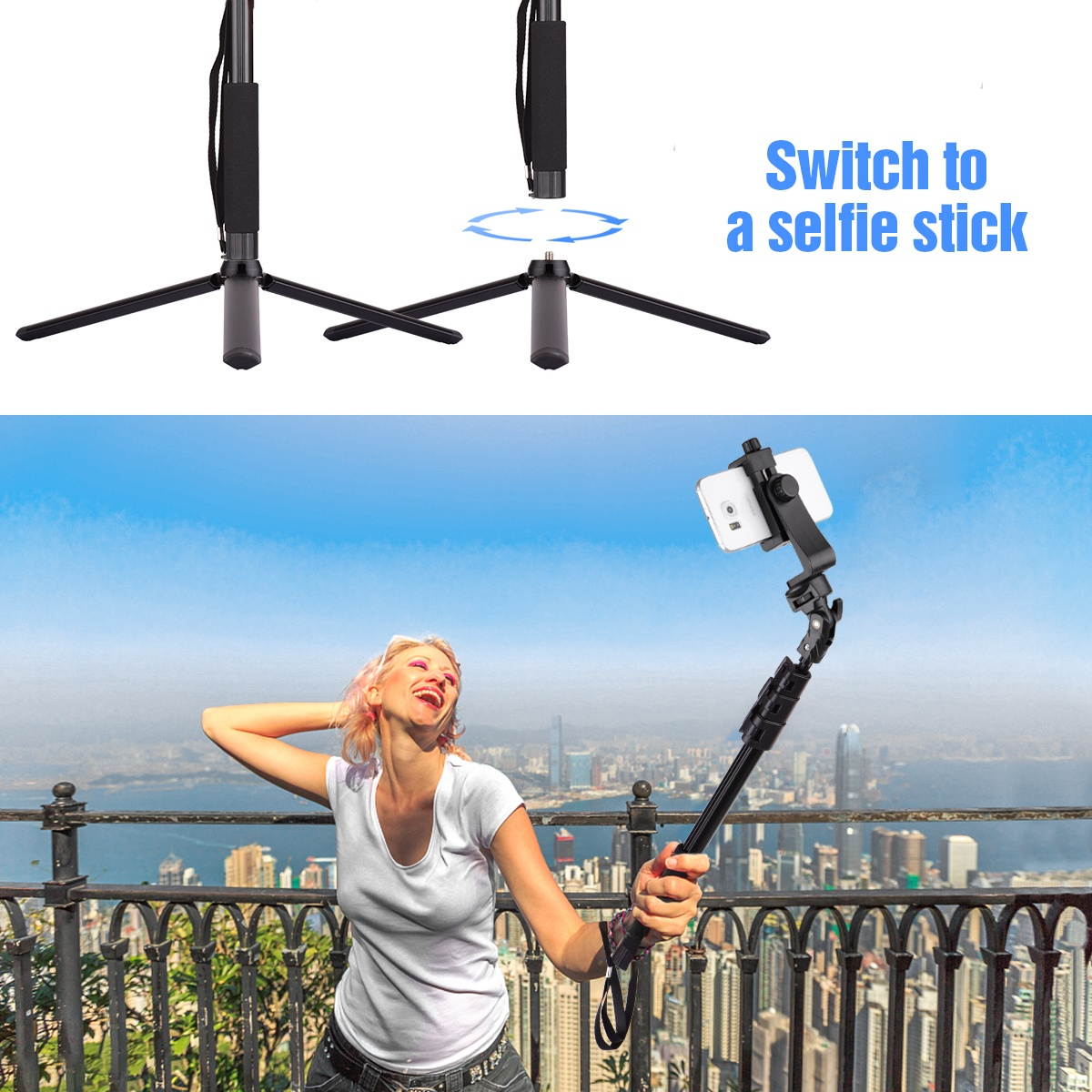 Andoer 54-inch Extendable Selfie Stick Tripod Stand Aluminum Alloy with Detachable Desktop Tripod Phone Holder Sports Camera Mount Adapter Remote Shutter Compatible with iPhone and Android Phones for