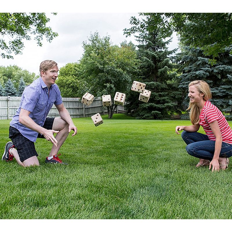 Yard Games Giant Outdoor Wooden Dice Set of 6 Bundle with Yard Pong Activity Party Set with 12 Buckets, 2 Balls, and Carrying Case