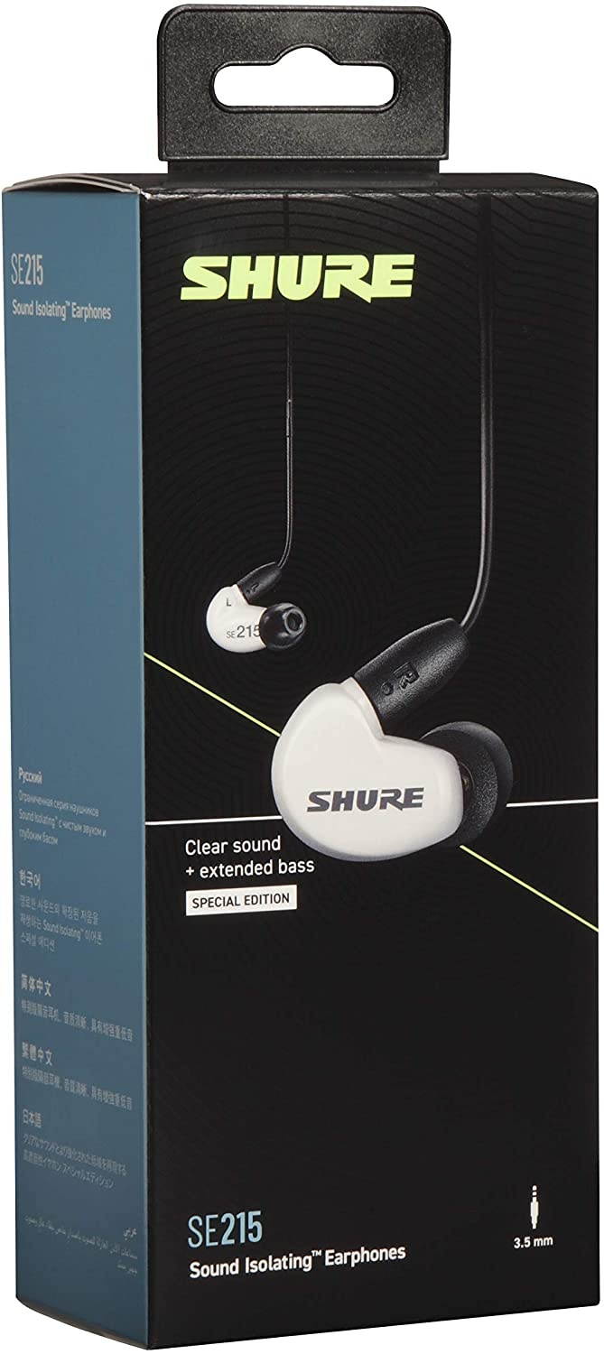 SE215 Sound Isolating Earphones with 3.5mm Cable Remote and Mic Special Edition White