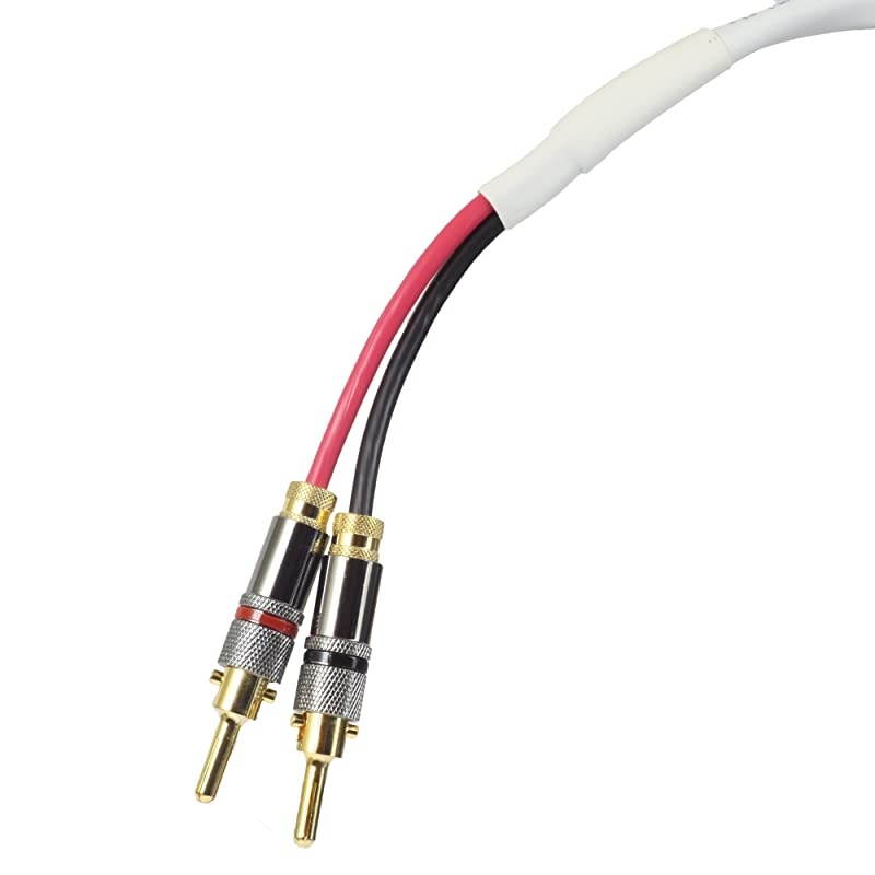 Ten White Speaker Cable with Welded Locking Bananas 8 Foot Single Cable for one Speaker Assembled in The USA