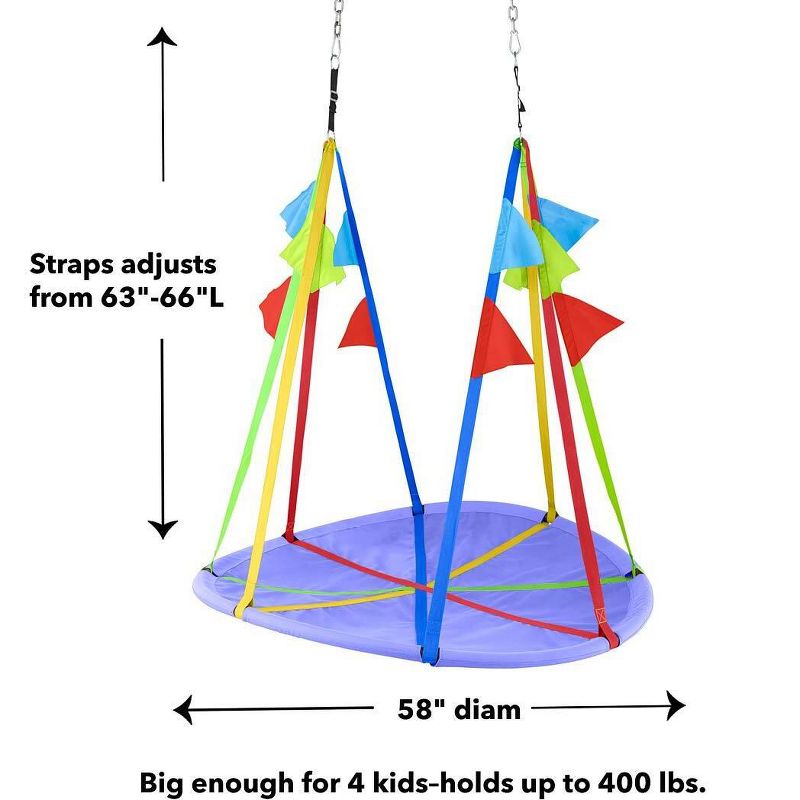 HearthSong Rainbow Flag Round Platform Tree Swing for Multiple Kids