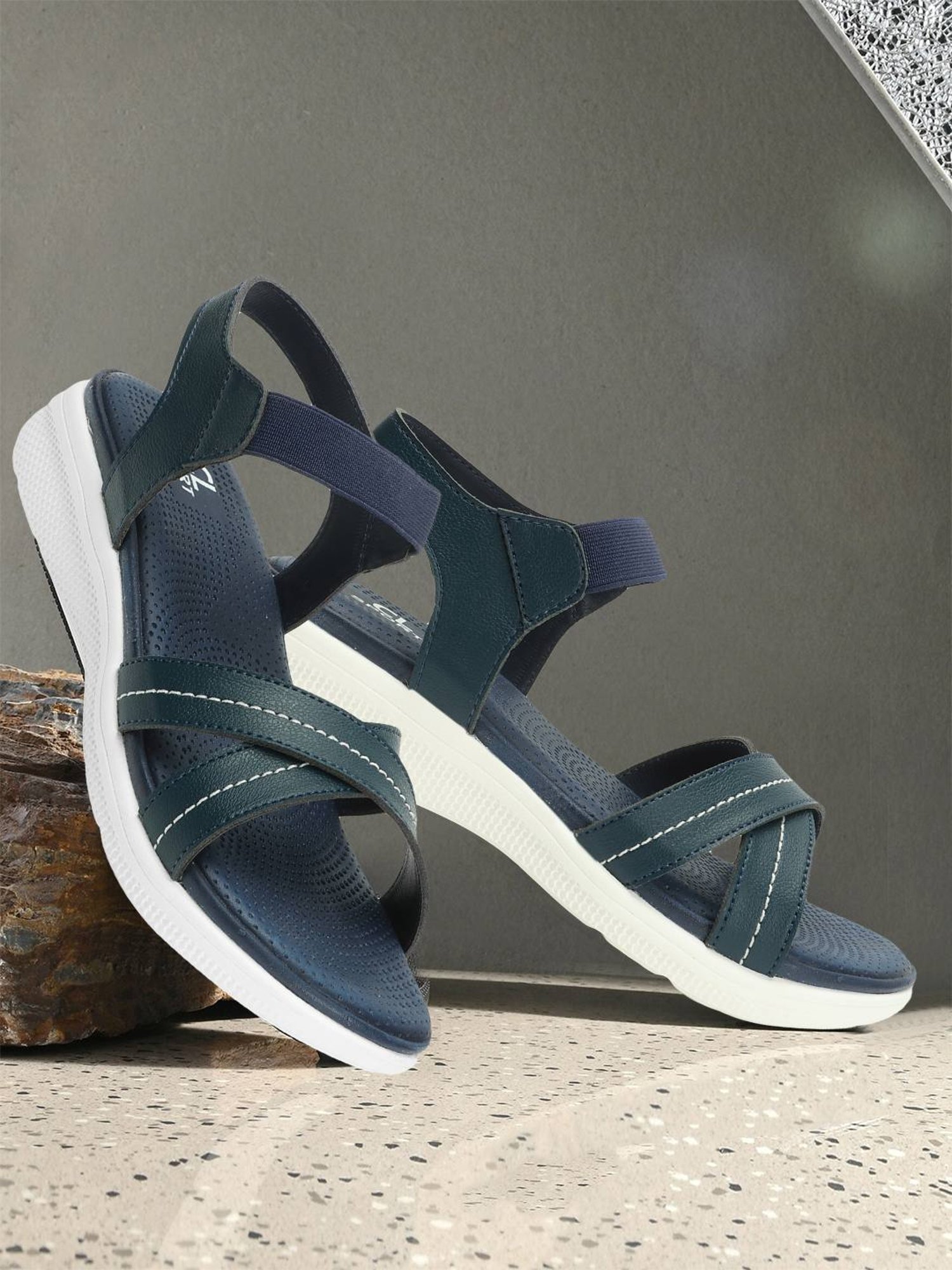 CL Sports by Carlton London Women's Navy Ankle Strap Wedges