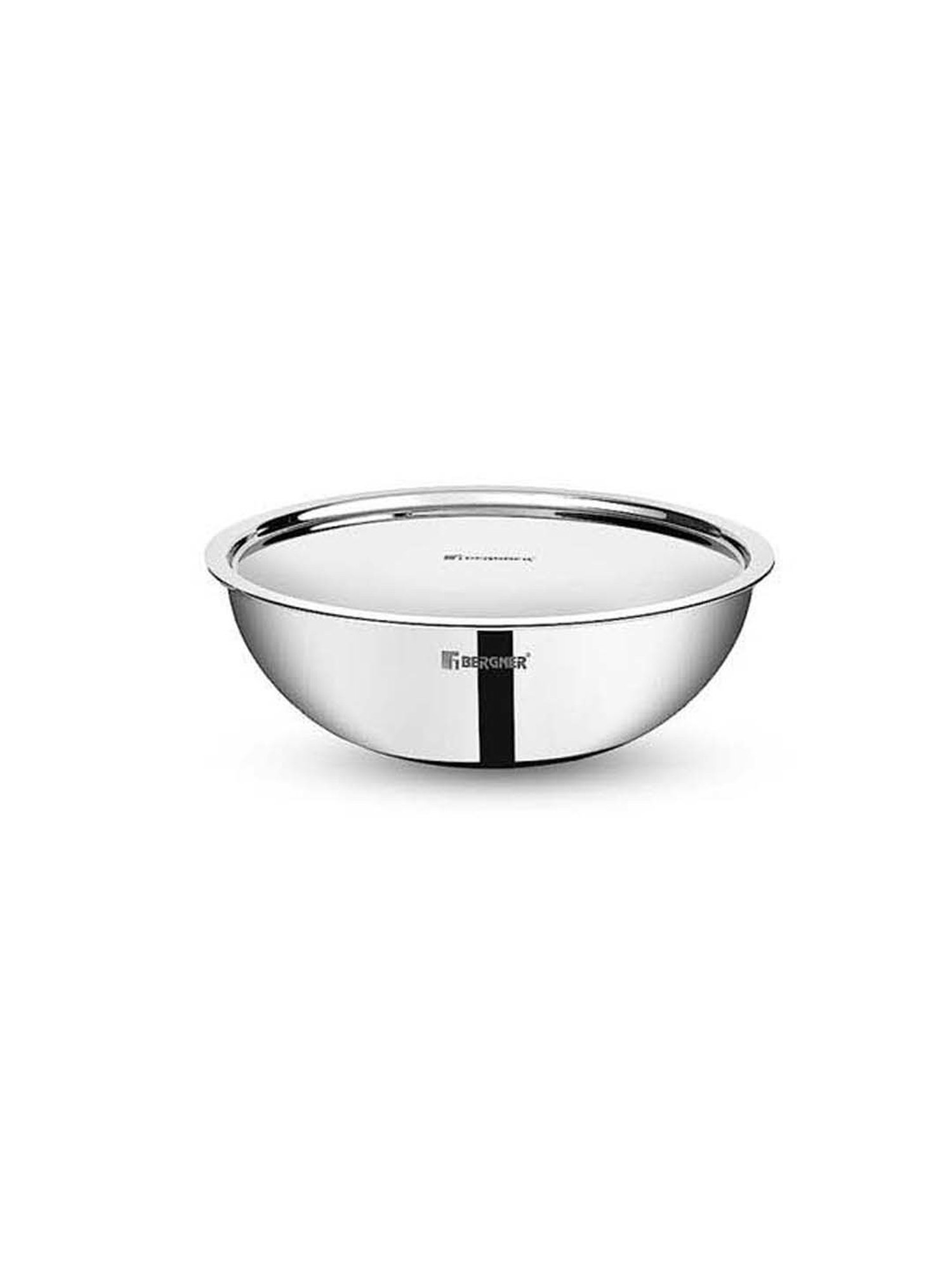 Bergner Tripro Silver Stainless Steel 24 cm Induction Friendly Triply Serve Wok With Lid (3.2 L)