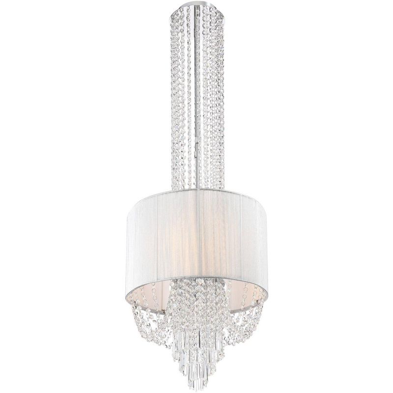 Vienna Full Spectrum Chrome Oval Linear Pendant Chandelier 39" Wide Modern Clear Crystal Silk Thread Shade for Kitchen Island