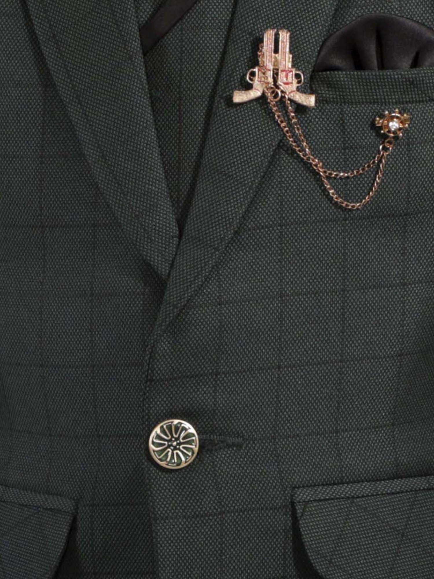 Fourfolds Boys Green Checks Full Sleeves Suit Set