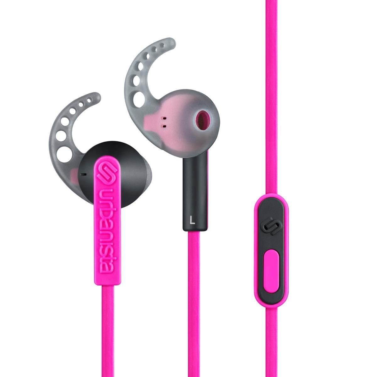 Urbanista Rio Sport Earphones with GoFit, Remote and Mic, Pink Panther/Pink