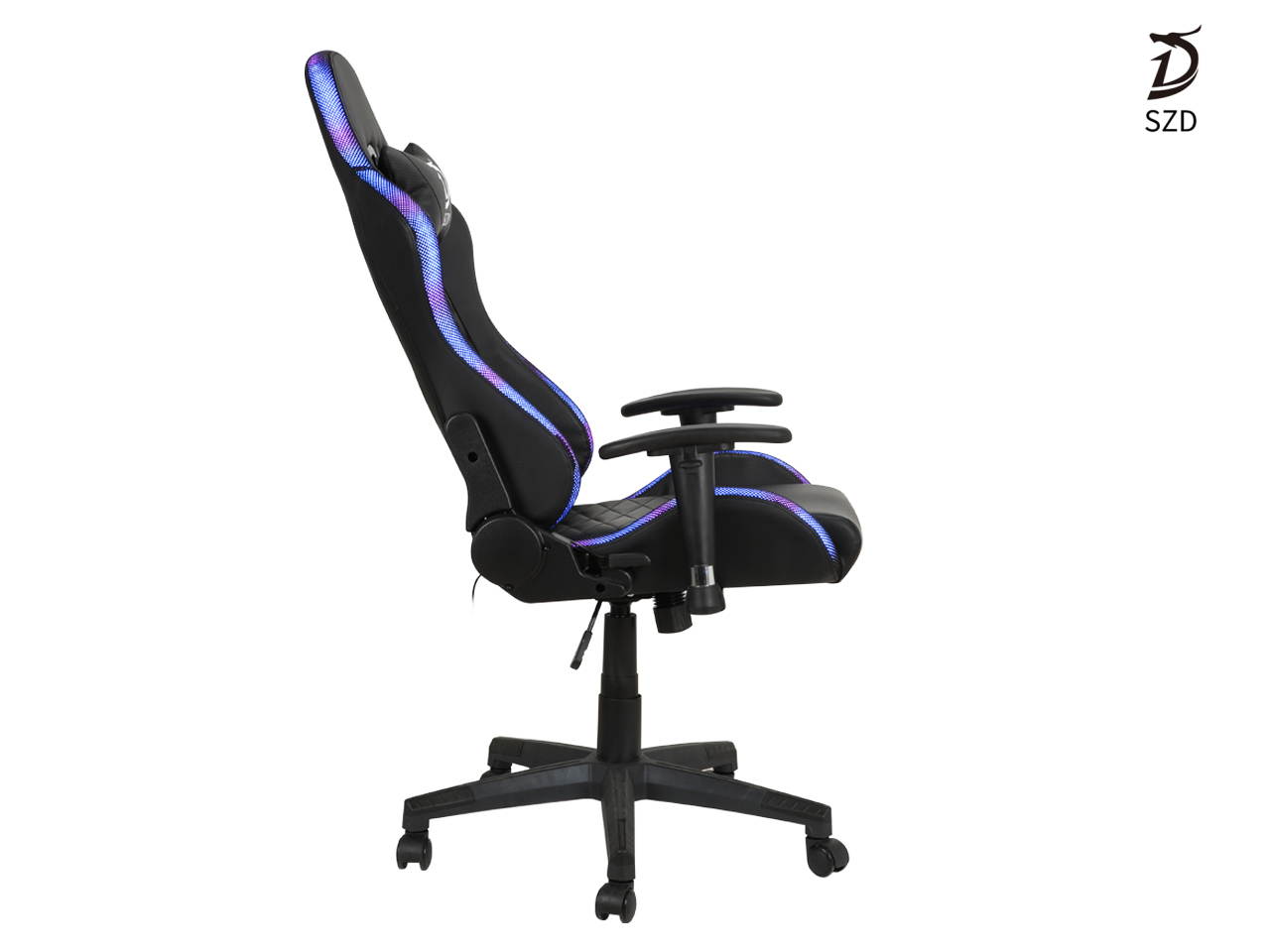 SZD Gaming Chair With RGB LED Light Racing Computer Office Chair High-Back PU Leather Executive Ergonomic Hydraulic Swivel Seat Height Adjustable Headrest and Lumbar Support 3D Armrest (Black &white)