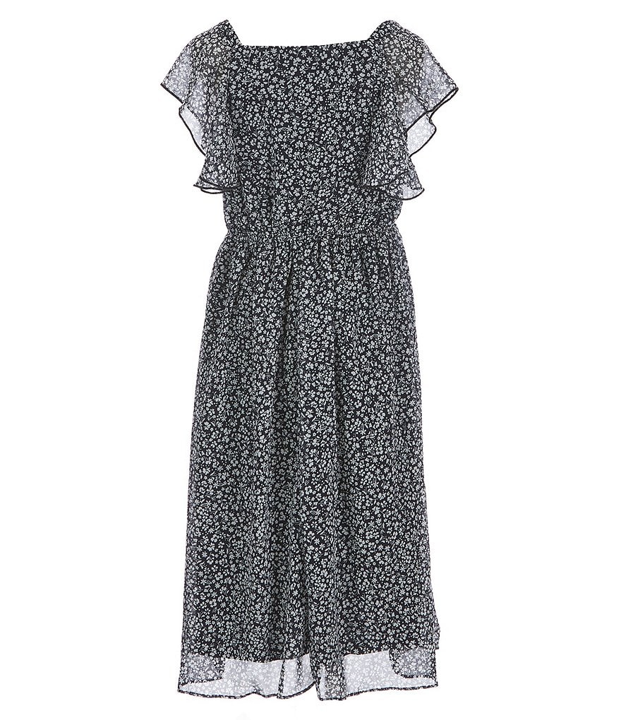 Poppies and Roses Big Girls 7-16 Flutter-Sleeve Double Hem Fit-And-Flare Dress