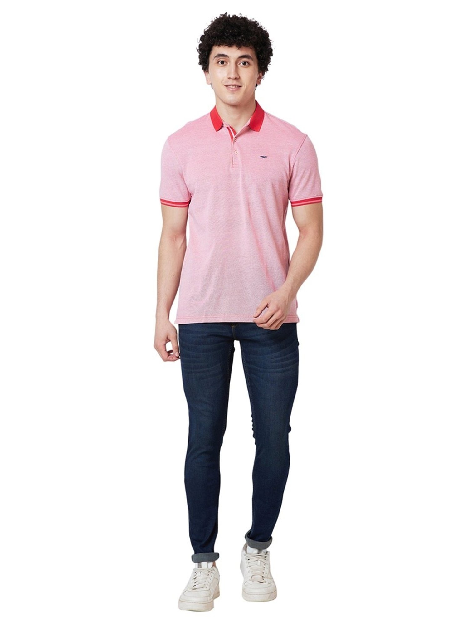 Park Avenue Red Cotton Slim Fit Polo T-Shirt