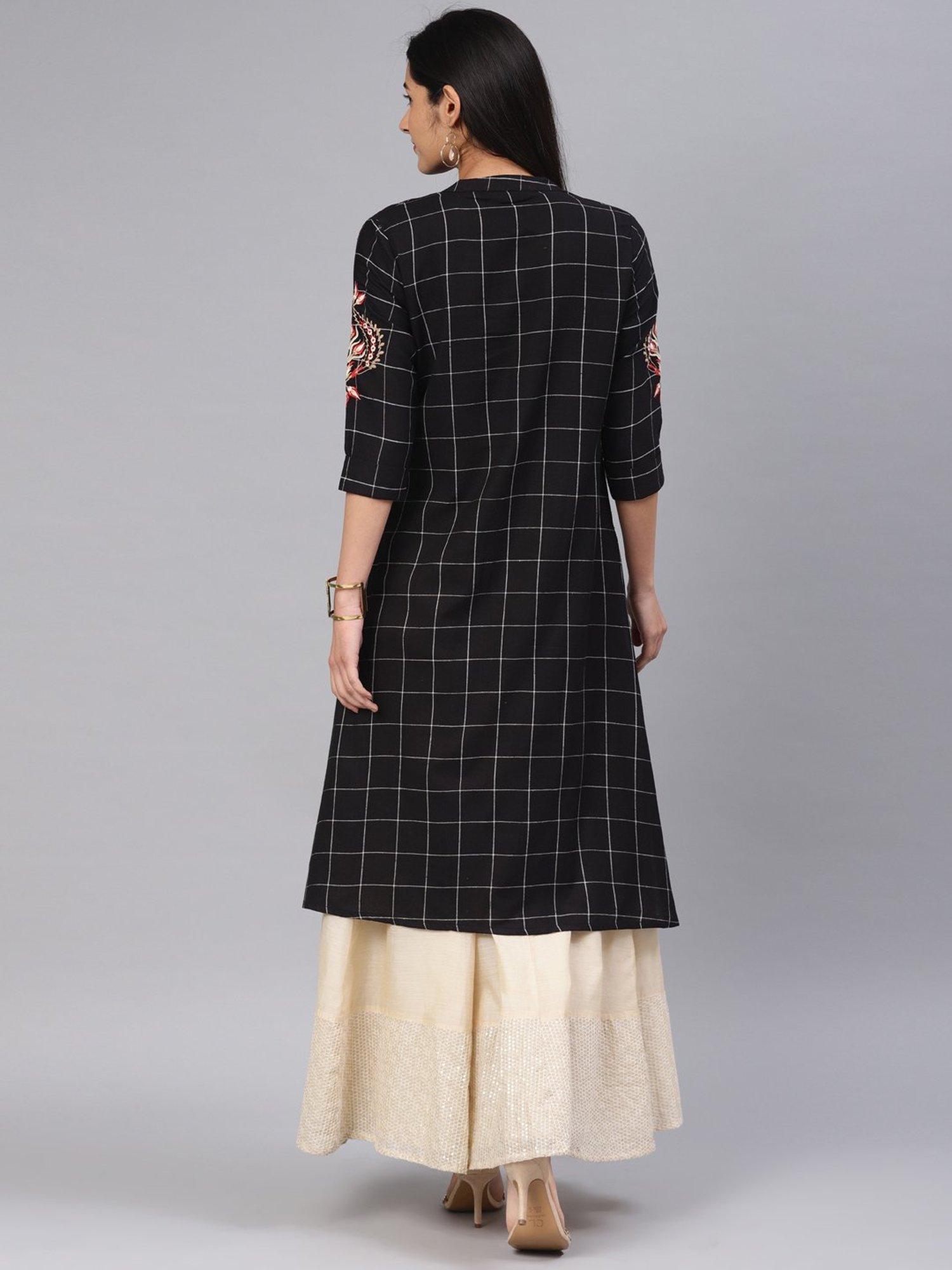 Alena Black Cotton Embroidered Straight Kurta