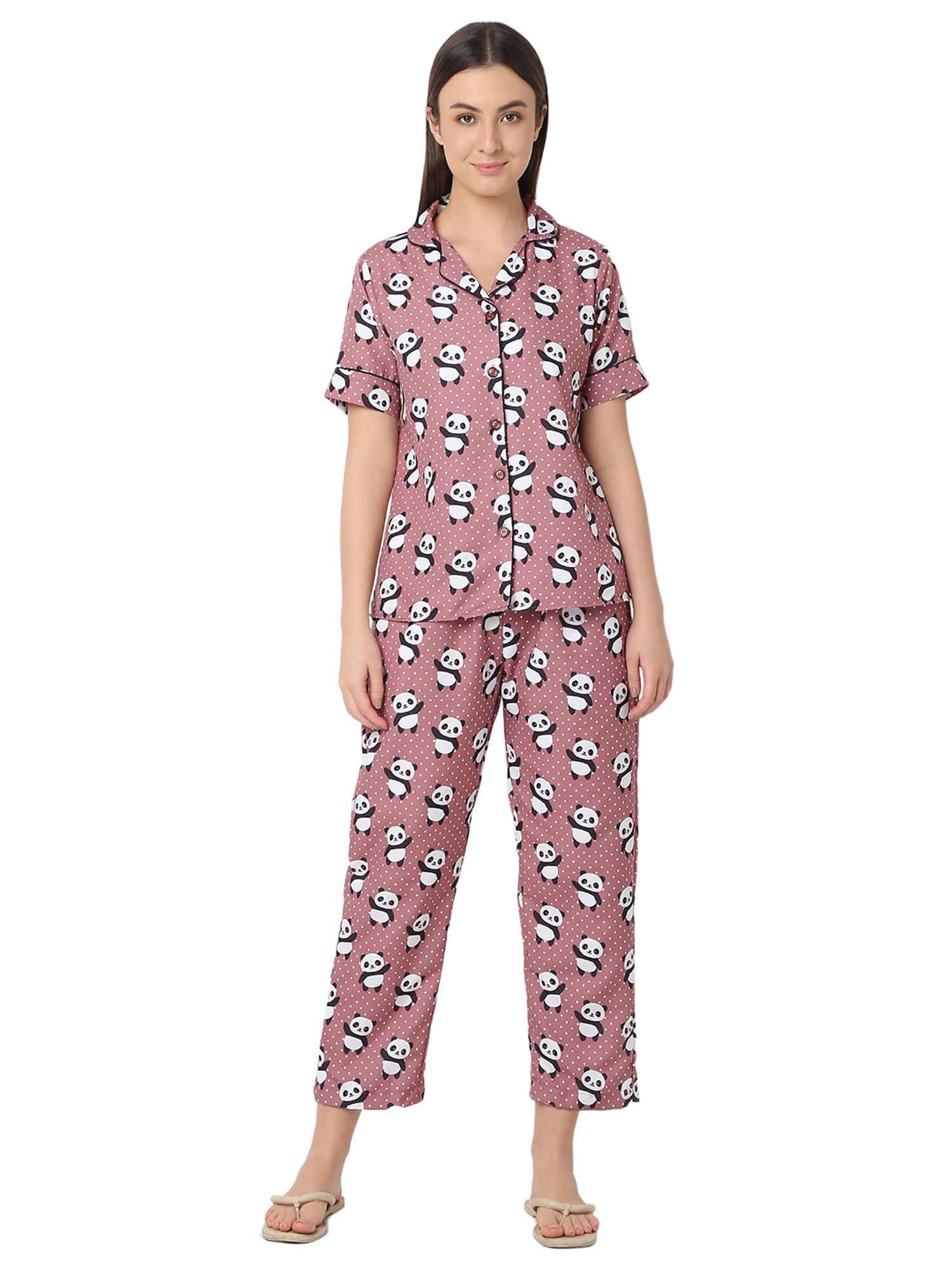 Smarty Pants Rose Gold Printed Shirt With Lounge Pants