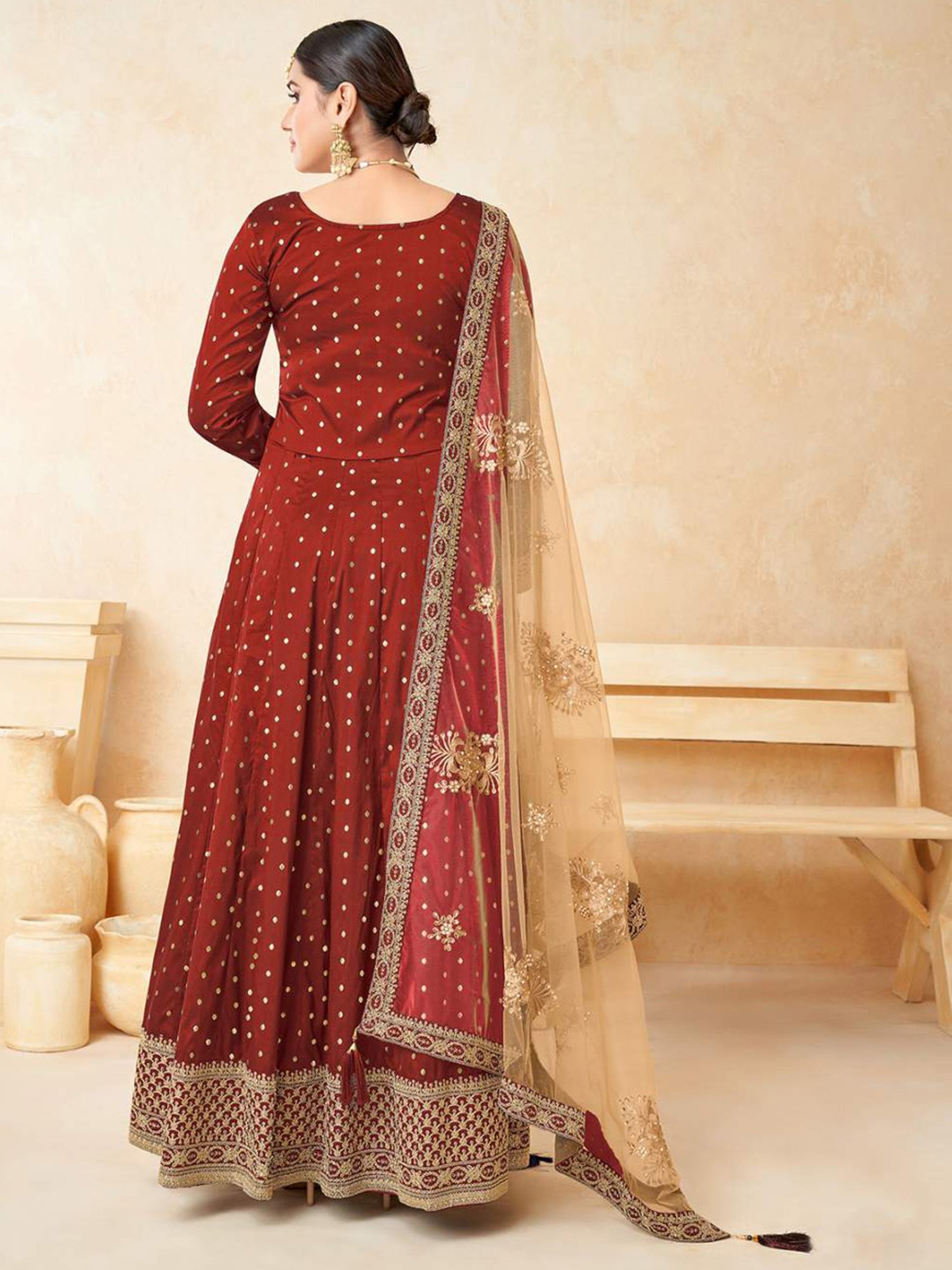 Odette Maroon Embroidered Unstitched Dress Material